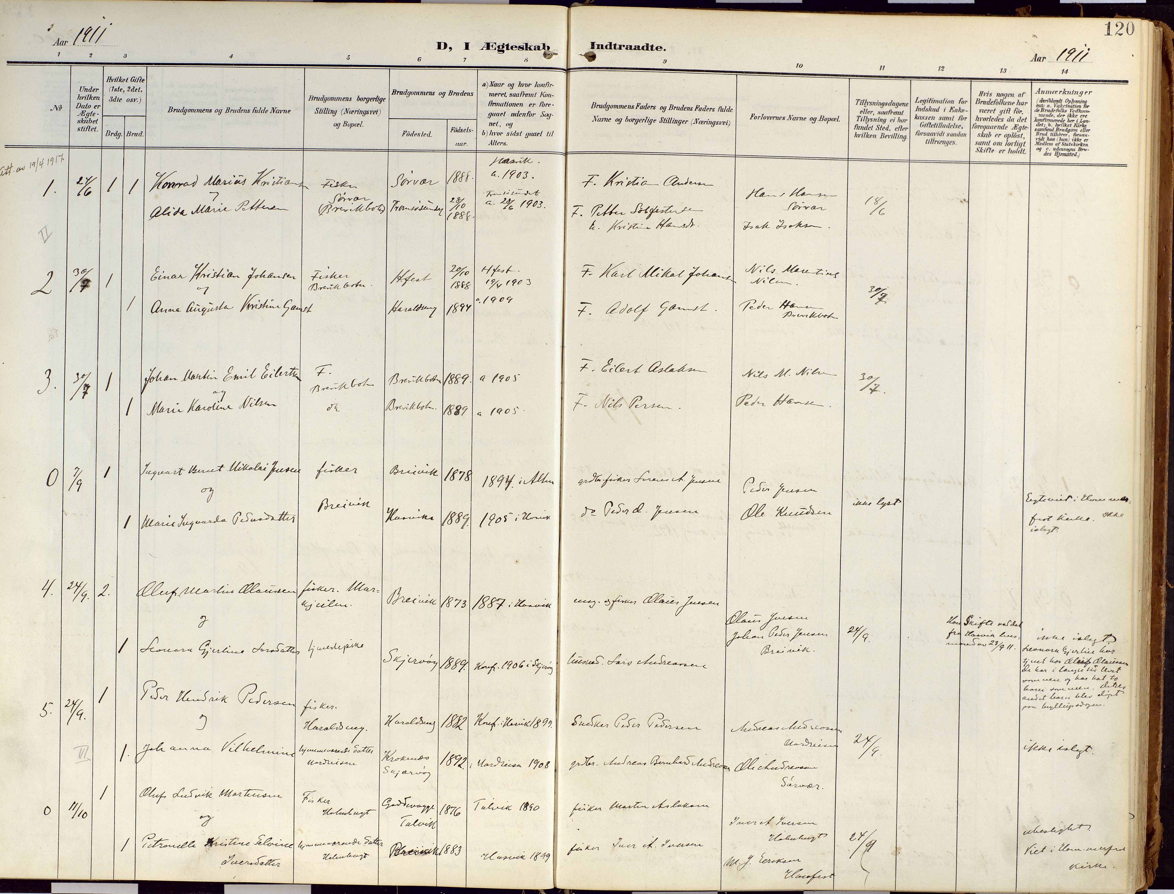 Loppa sokneprestkontor, SATØ/S-1339/H/Ha/L0010kirke: Parish register (official) no. 10, 1907-1922, p. 120