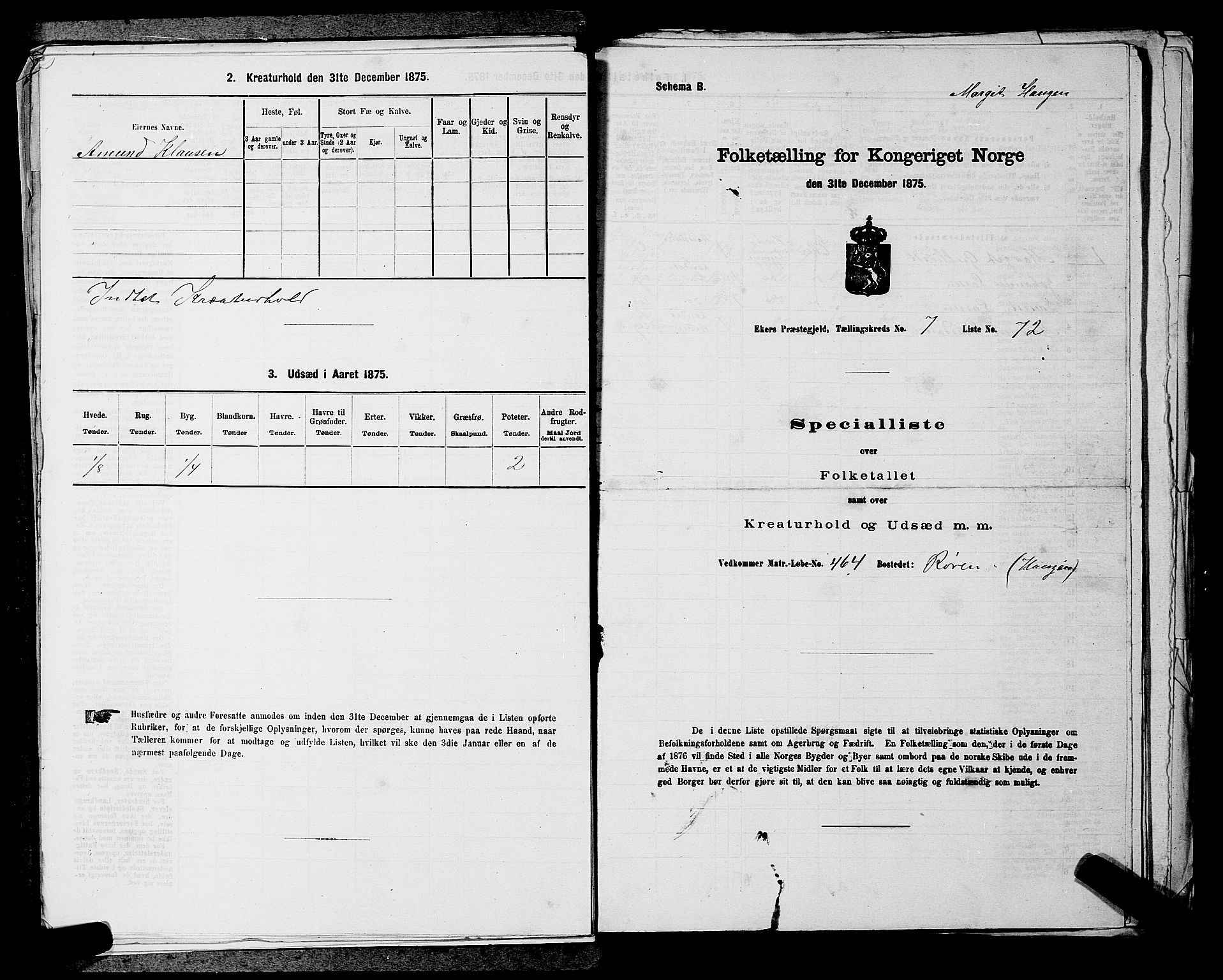 SAKO, 1875 census for 0624P Eiker, 1875, p. 1420