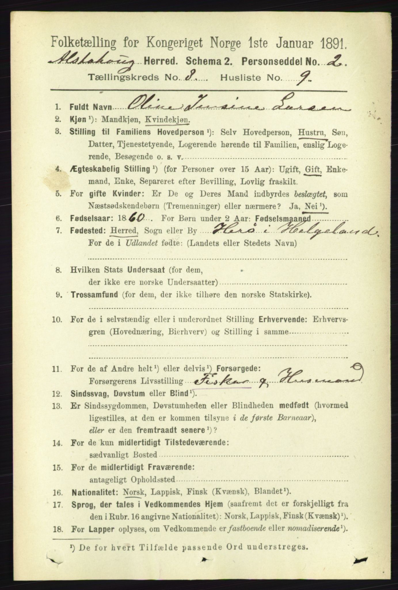 RA, 1891 census for 1820 Alstahaug, 1891, p. 2948