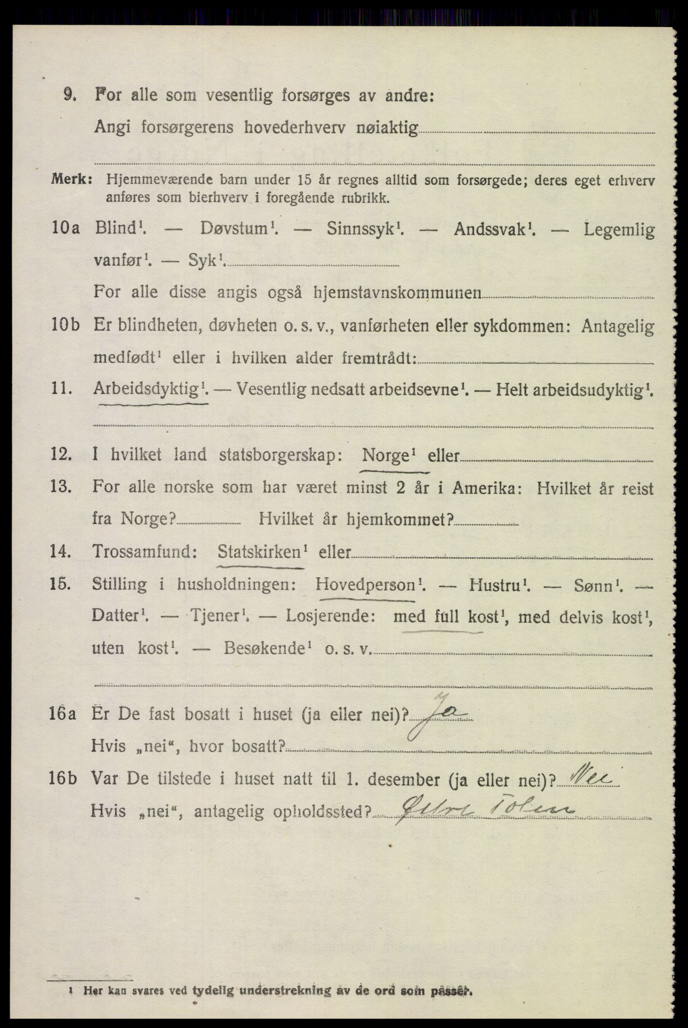 SAH, 1920 census for Vestre Toten, 1920, p. 5883