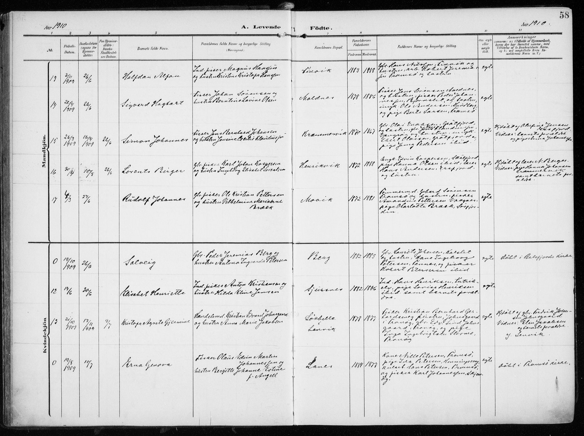 Tromsøysund sokneprestkontor, SATØ/S-1304/G/Ga/L0007kirke: Parish register (official) no. 7, 1907-1914, p. 58