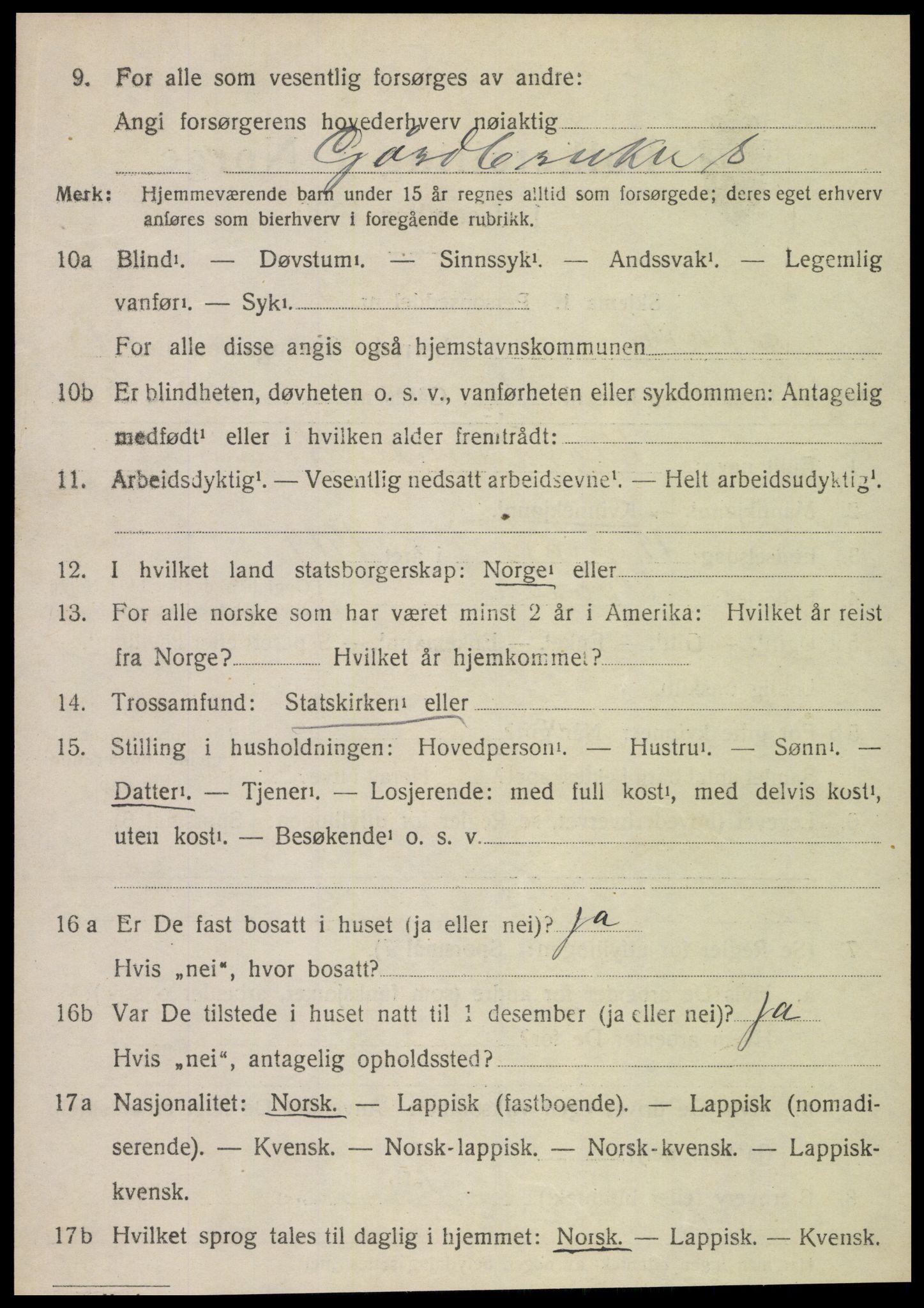 SAT, 1920 census for Sparbu, 1920, p. 2122