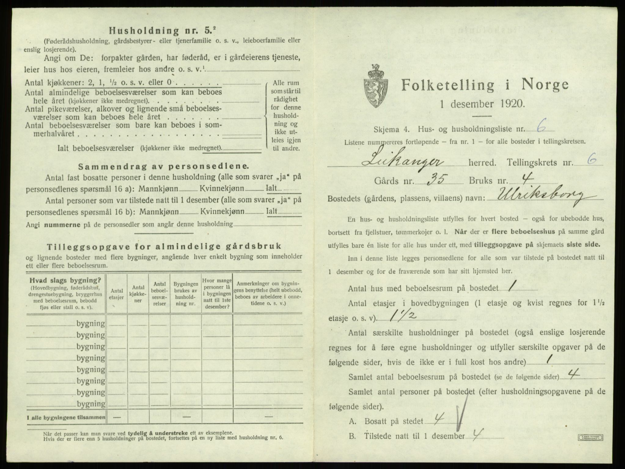 SAB, 1920 census for Leikanger, 1920, p. 569