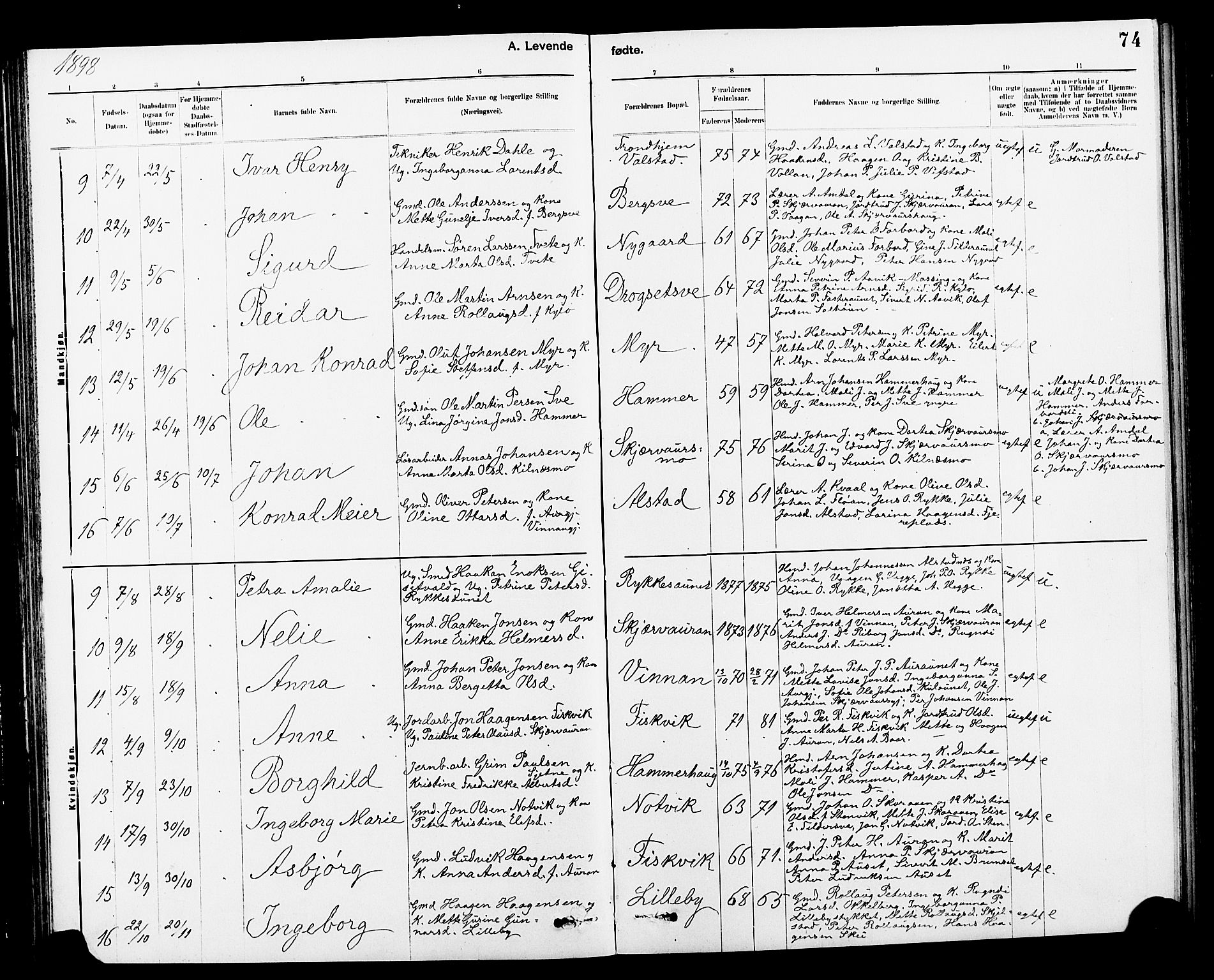 Ministerialprotokoller, klokkerbøker og fødselsregistre - Nord-Trøndelag, SAT/A-1458/712/L0103: Parish register (copy) no. 712C01, 1878-1917, p. 74