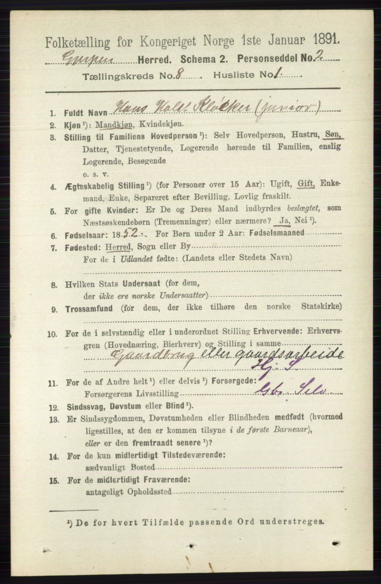 RA, 1891 census for 0812 Gjerpen, 1891, p. 4012