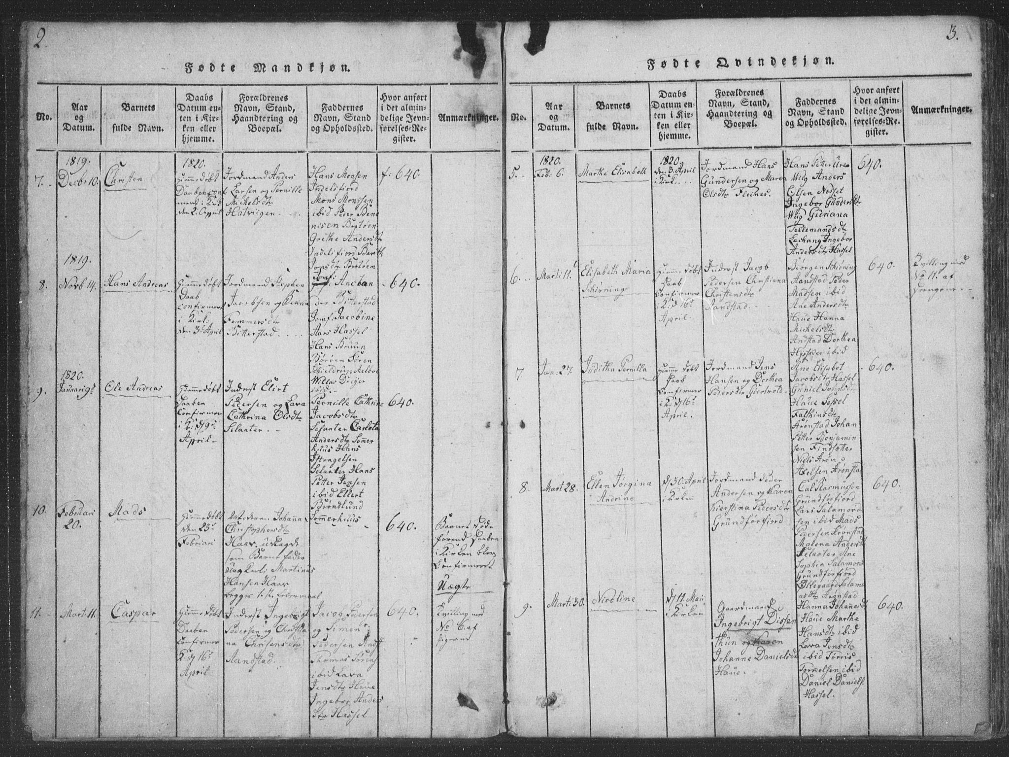 Ministerialprotokoller, klokkerbøker og fødselsregistre - Nordland, AV/SAT-A-1459/888/L1262: Parish register (copy) no. 888C01, 1820-1836, p. 2-3