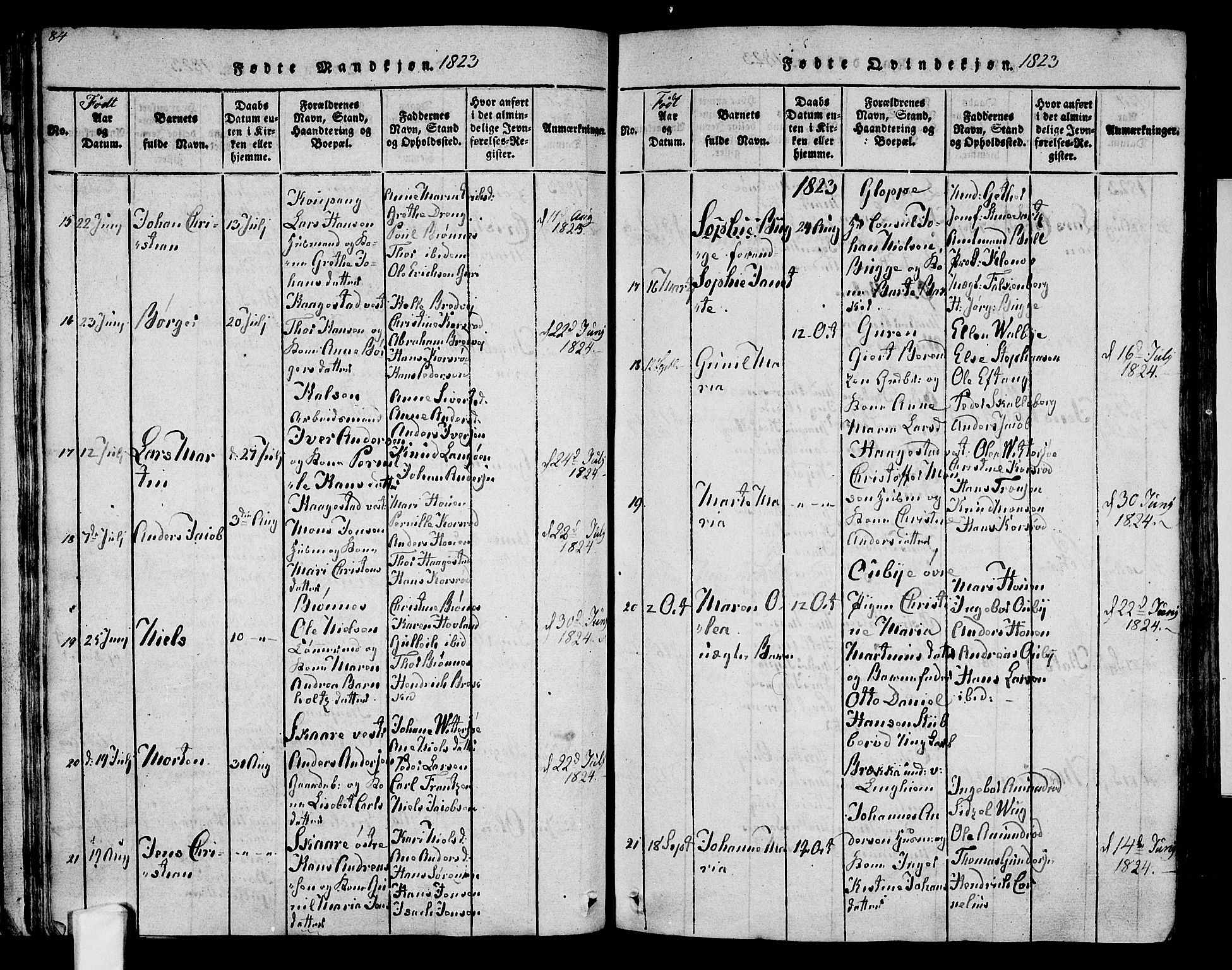 Tjølling kirkebøker, SAKO/A-60/F/Fa/L0005: Parish register (official) no. 5, 1814-1836, p. 84-85