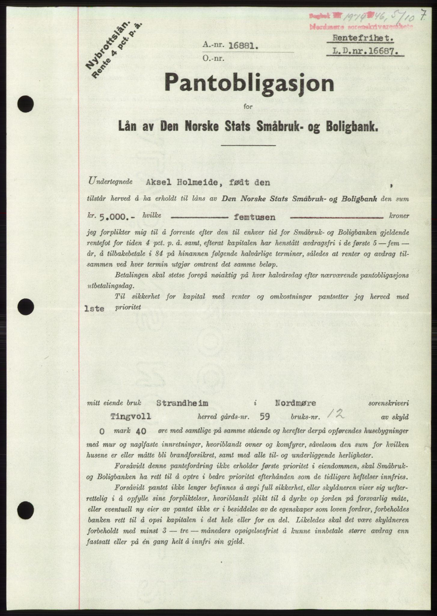 Nordmøre sorenskriveri, AV/SAT-A-4132/1/2/2Ca: Mortgage book no. B95, 1946-1947, Diary no: : 1974/1946