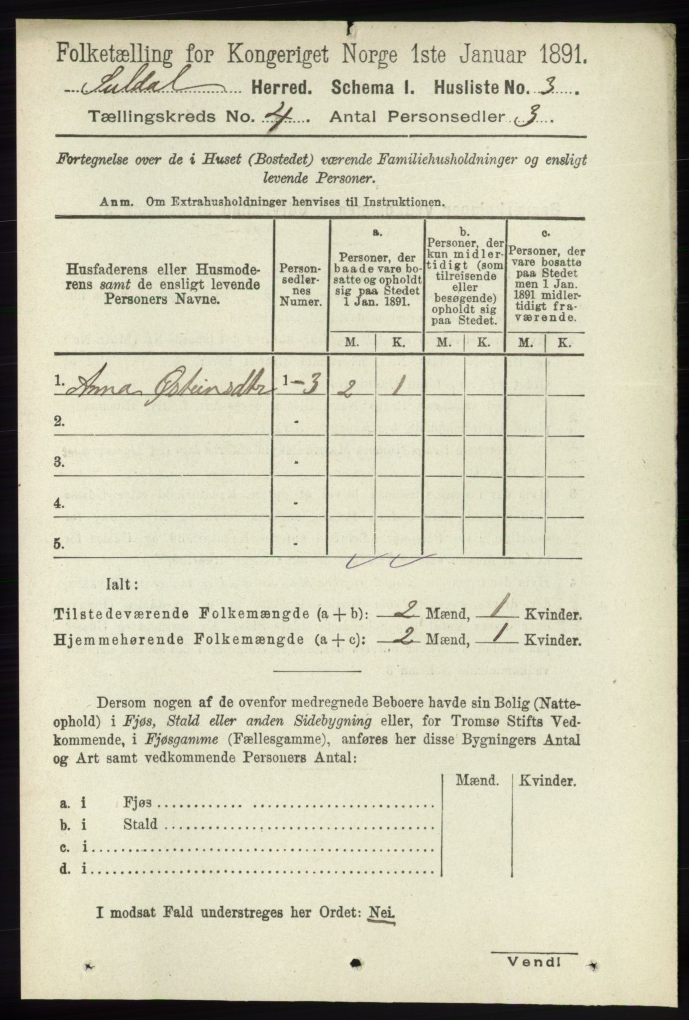 RA, 1891 census for 1134 Suldal, 1891, p. 758