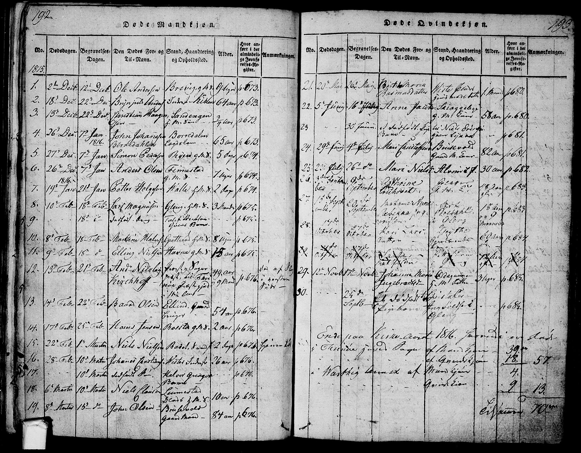 Tune prestekontor Kirkebøker, SAO/A-2007/F/Fa/L0005: Parish register (official) no. 5, 1815-1823, p. 192-193