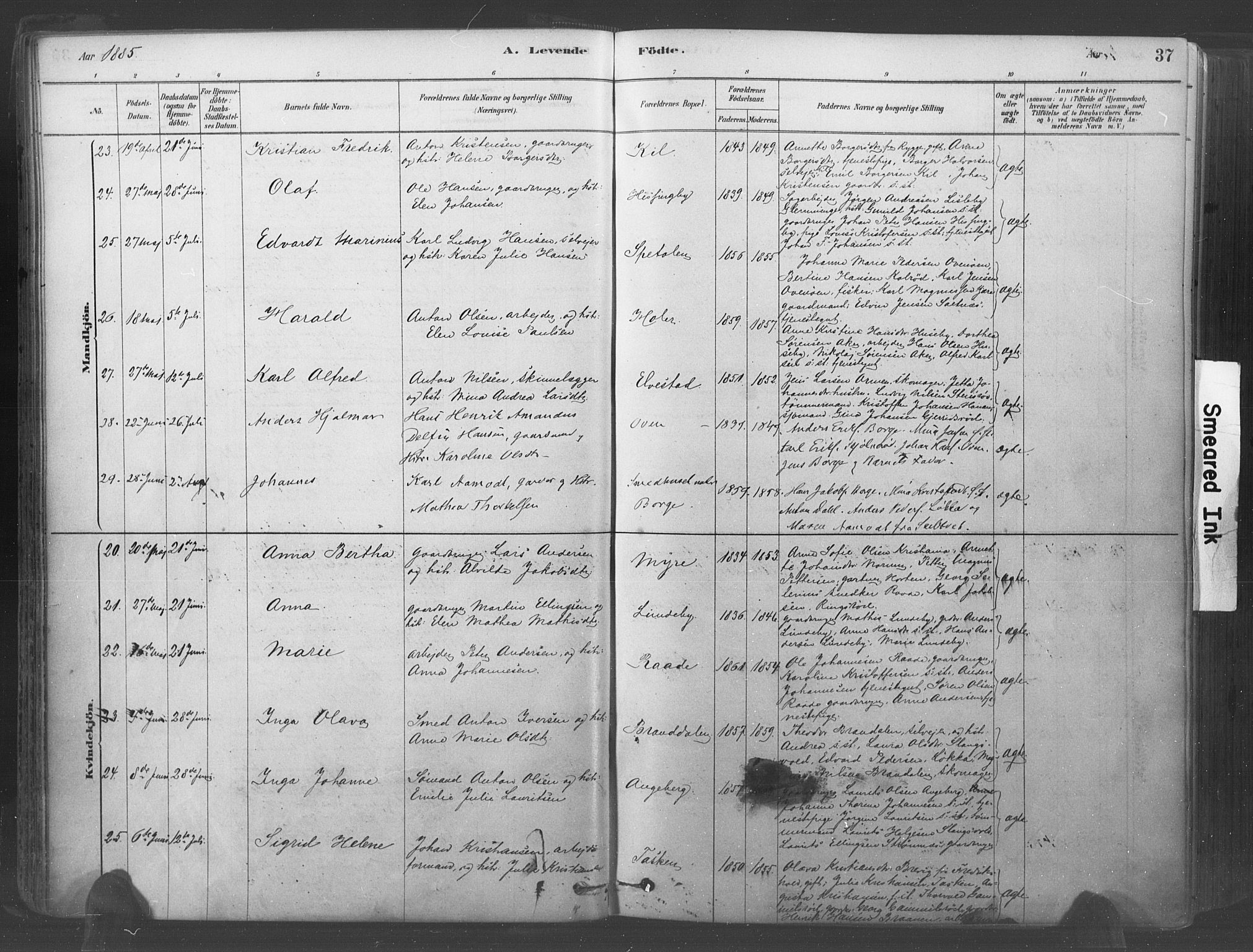 Råde prestekontor kirkebøker, AV/SAO-A-2009/F/Fa/L0007: Parish register (official) no. 7, 1878-1902, p. 37