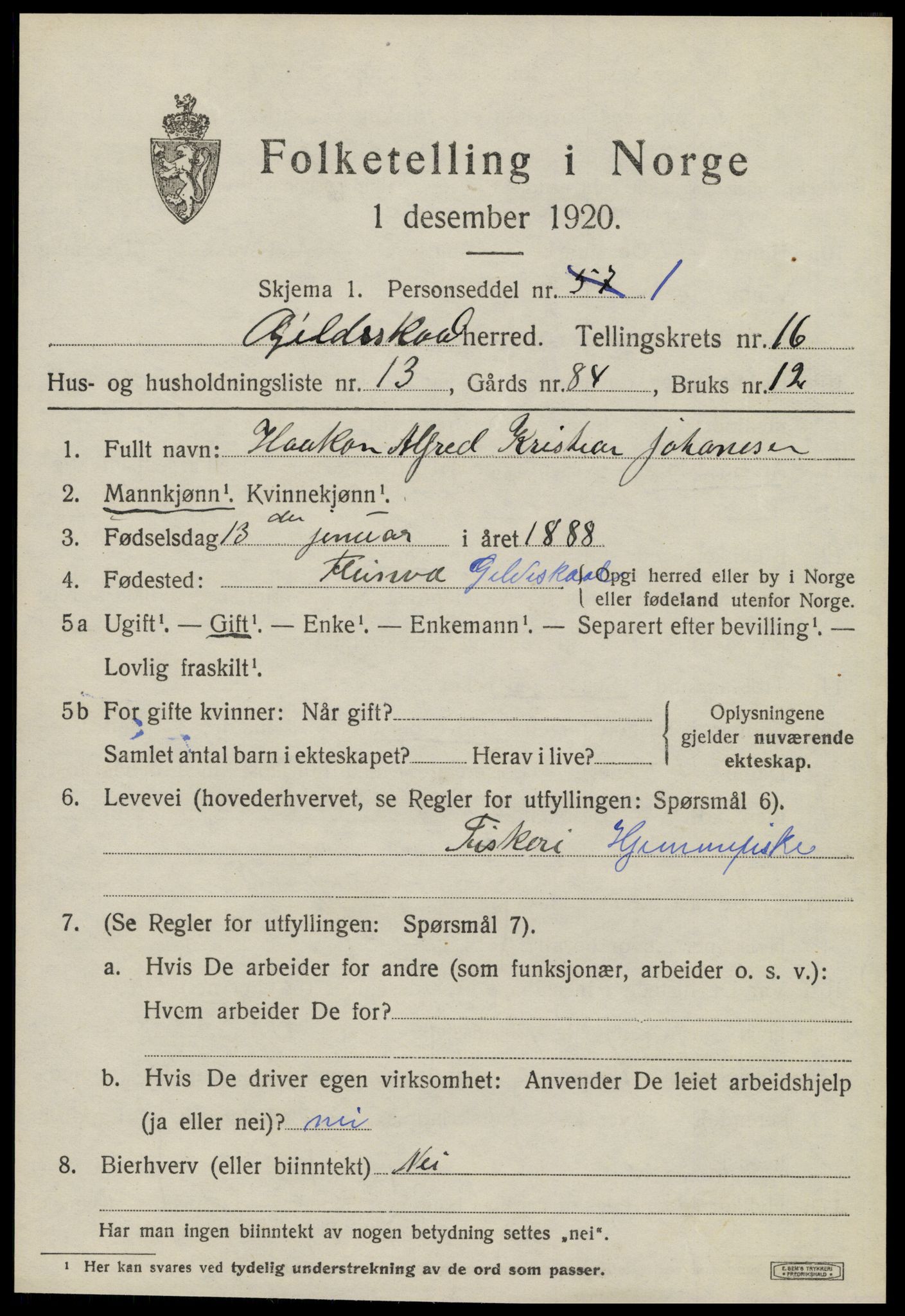 SAT, 1920 census for Gildeskål, 1920, p. 10290