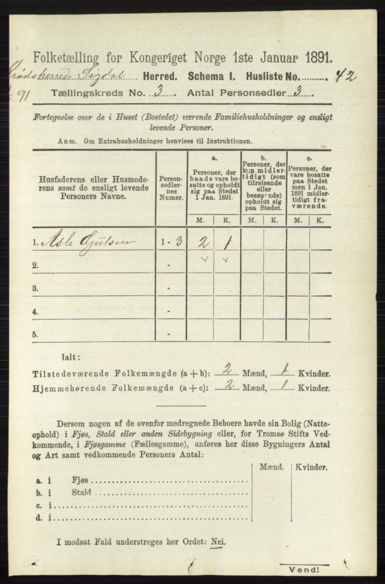 RA, 1891 census for 0621 Sigdal, 1891, p. 5563