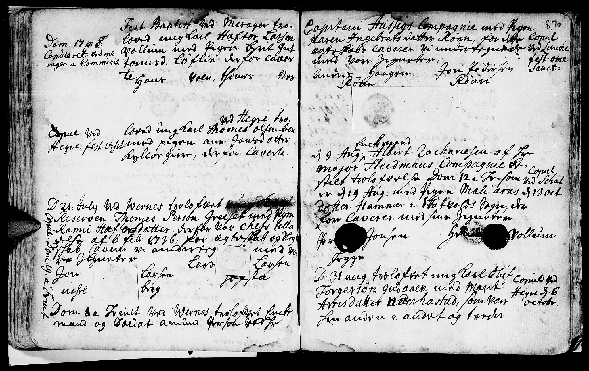 Ministerialprotokoller, klokkerbøker og fødselsregistre - Nord-Trøndelag, SAT/A-1458/709/L0055: Parish register (official) no. 709A03, 1730-1739, p. 869-870