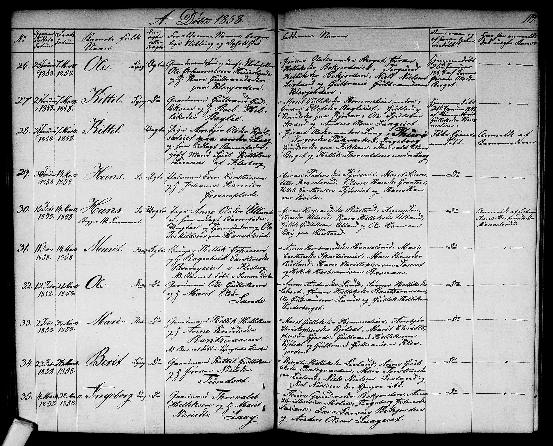 Flesberg kirkebøker, AV/SAKO-A-18/G/Ga/L0002: Parish register (copy) no. I 2, 1834-1860, p. 119