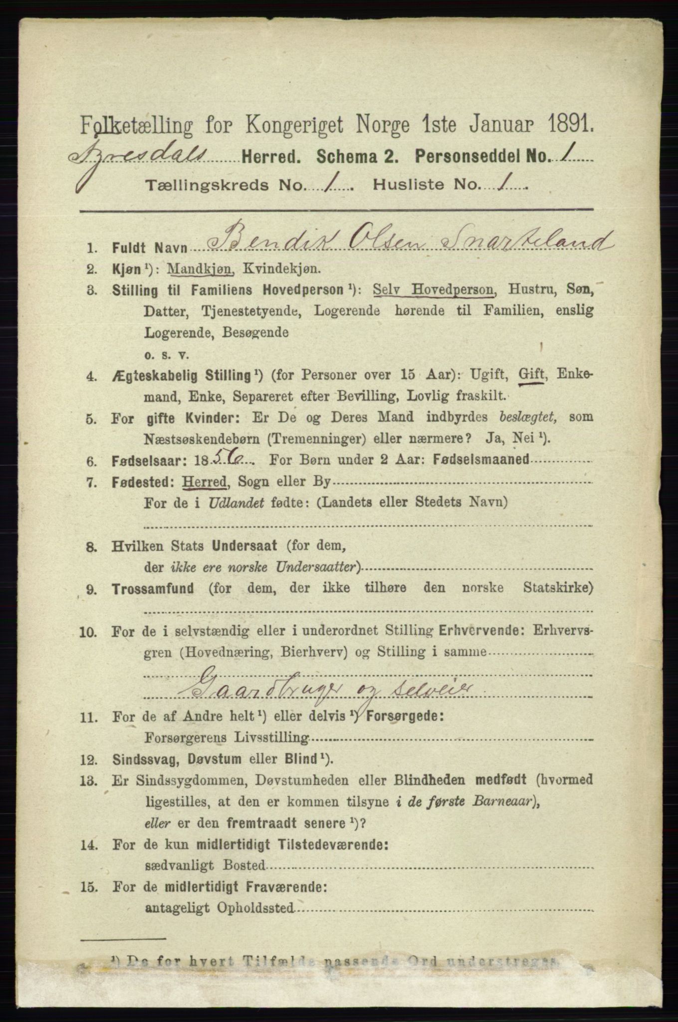 RA, 1891 census for 0831 Fyresdal, 1891, p. 63