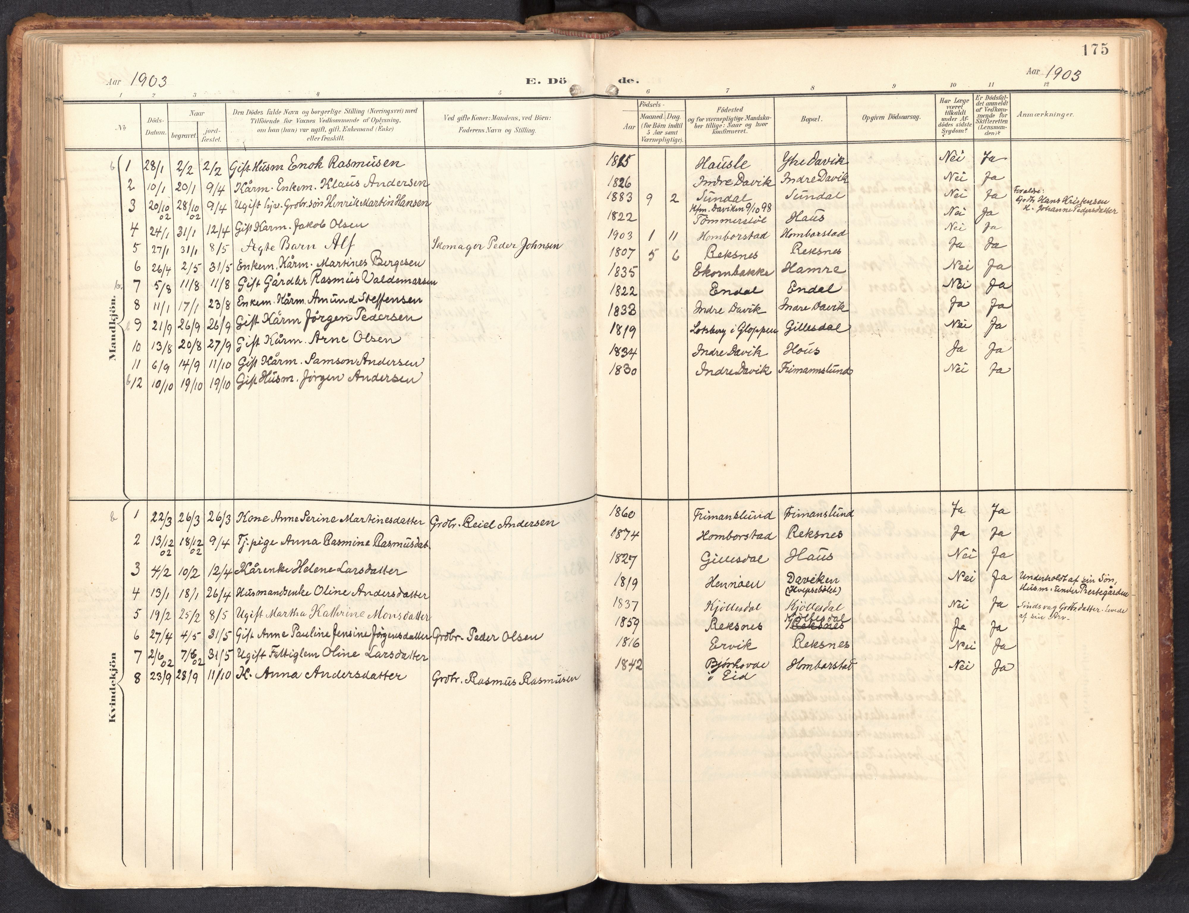 Davik sokneprestembete, SAB/A-79701/H/Haa/Haab/L0002: Parish register (official) no. B 2, 1901-1934, p. 175