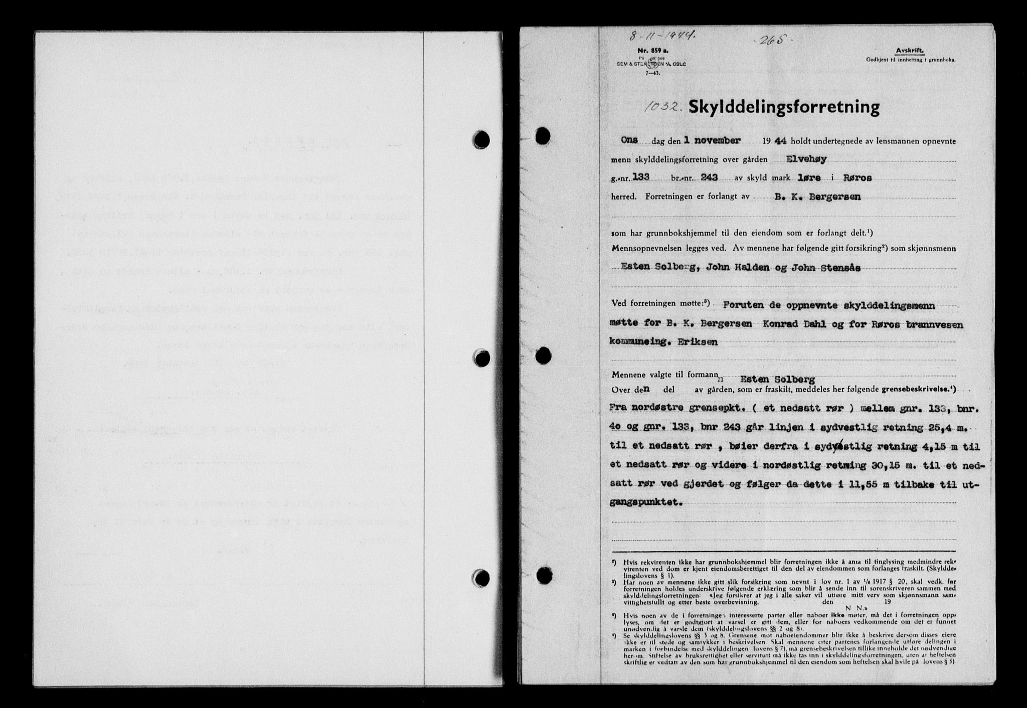 Gauldal sorenskriveri, SAT/A-0014/1/2/2C/L0058: Mortgage book no. 63, 1944-1945, Diary no: : 1032/1944