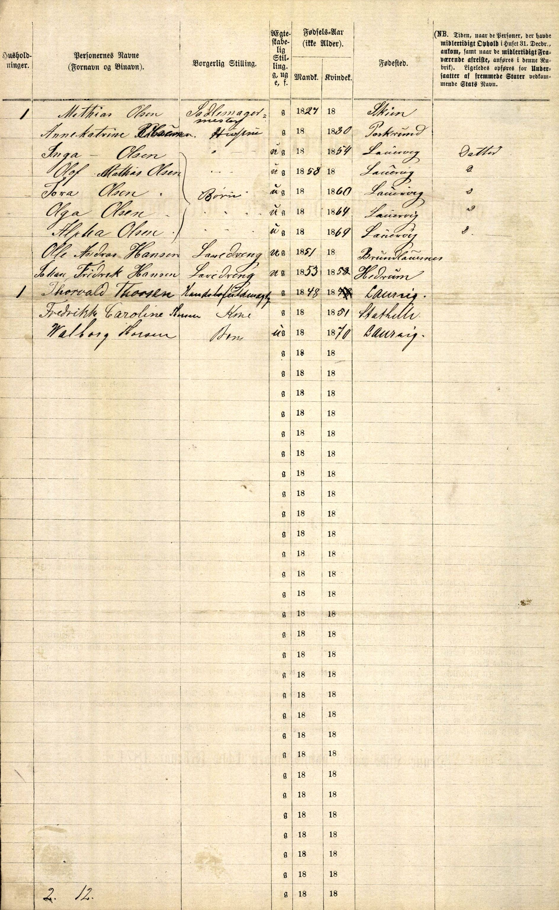 RA, 1870 census for 0707 Larvik, 1870, p. 206