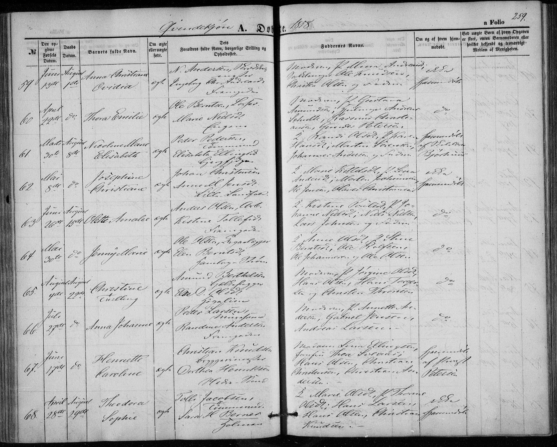 Bragernes kirkebøker, AV/SAKO-A-6/F/Fb/L0002: Parish register (official) no. II 2, 1848-1859, p. 259