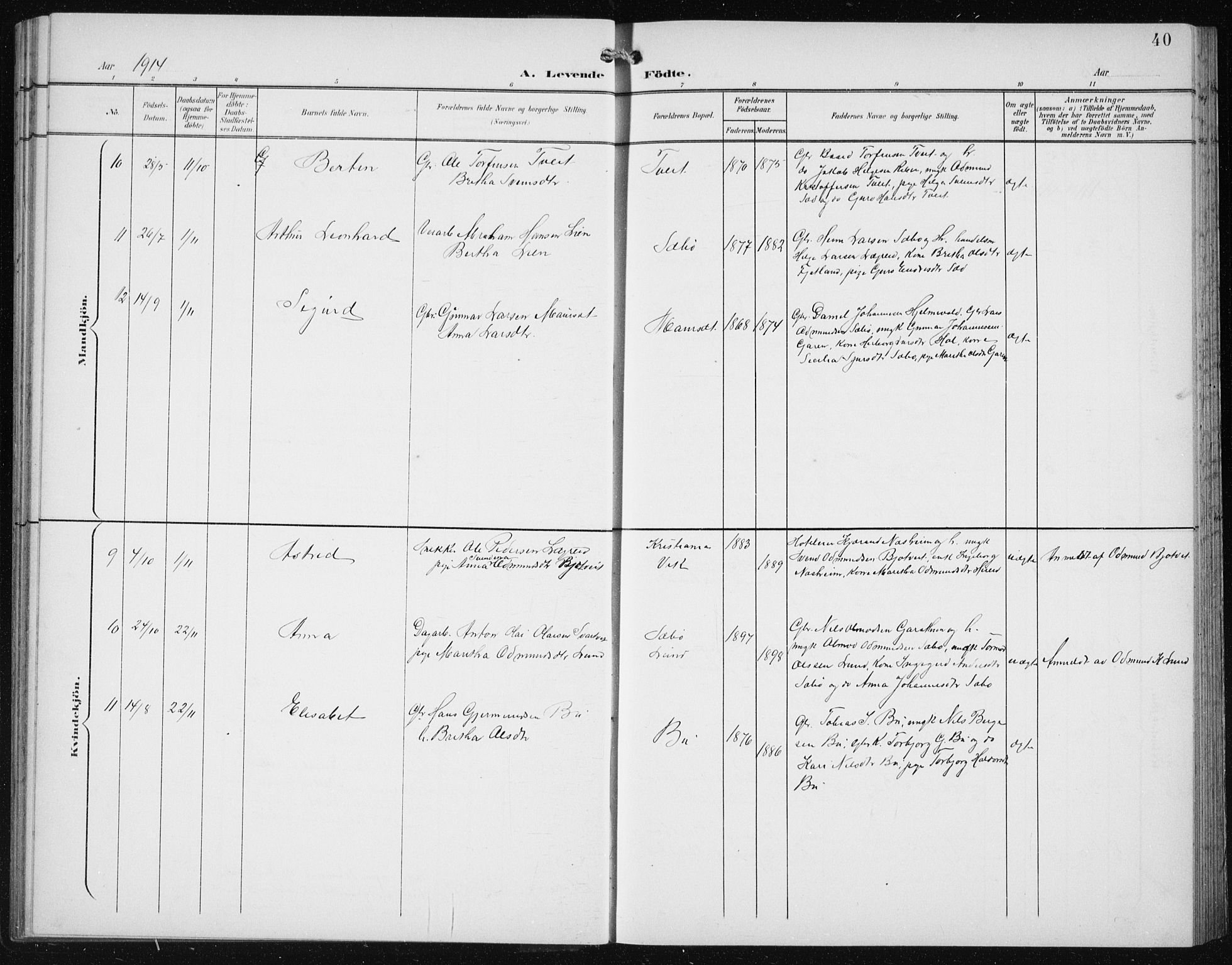 Ullensvang sokneprestembete, SAB/A-78701/H/Hab: Parish register (copy) no. C  3, 1899-1932, p. 40