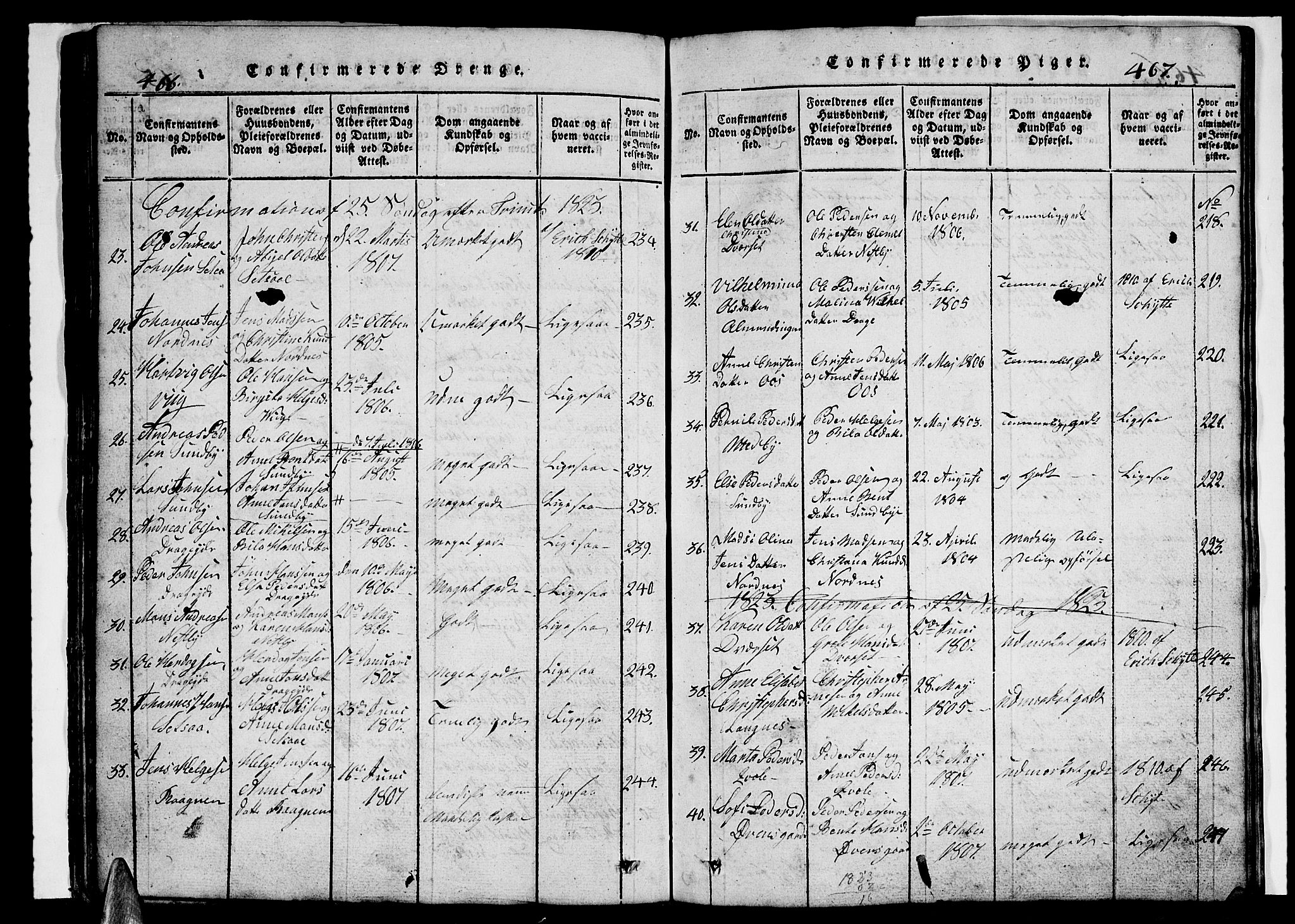 Ministerialprotokoller, klokkerbøker og fødselsregistre - Nordland, AV/SAT-A-1459/847/L0676: Parish register (copy) no. 847C04, 1821-1853, p. 466-467