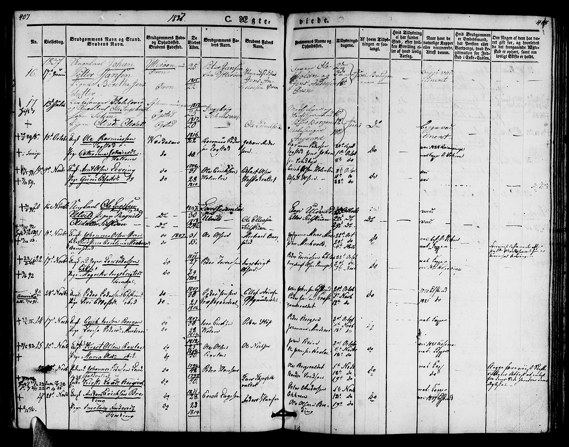 Ministerialprotokoller, klokkerbøker og fødselsregistre - Nord-Trøndelag, AV/SAT-A-1458/723/L0238: Parish register (official) no. 723A07, 1831-1840, p. 407-408