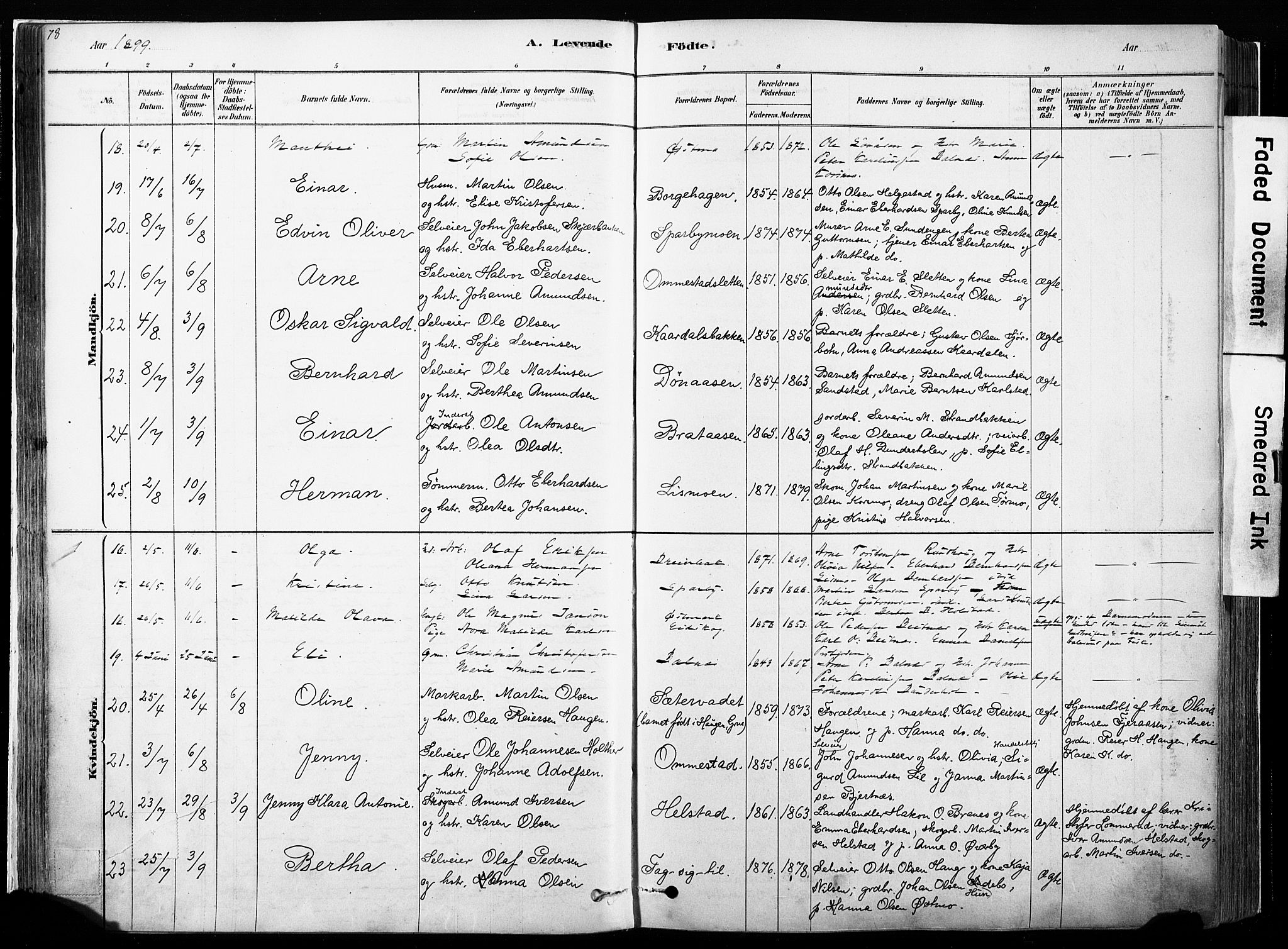 Hof prestekontor, SAH/PREST-038/H/Ha/Haa/L0010: Parish register (official) no. 10, 1878-1909, p. 78