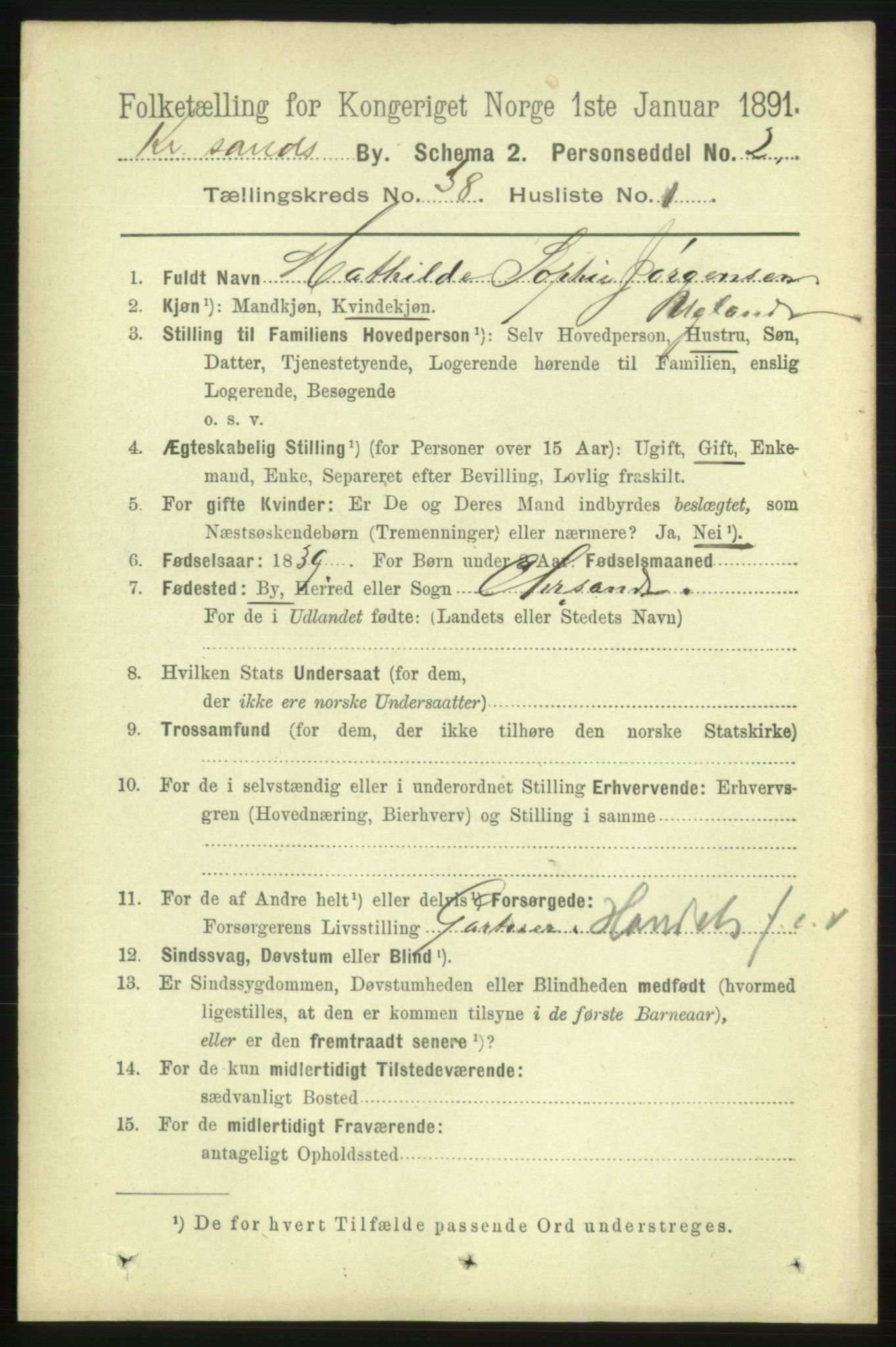 RA, 1891 census for 1001 Kristiansand, 1891, p. 12169