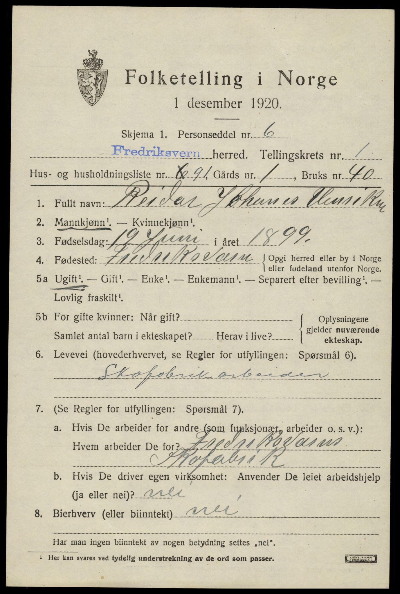 SAKO, 1920 census for Fredriksvern, 1920, p. 955