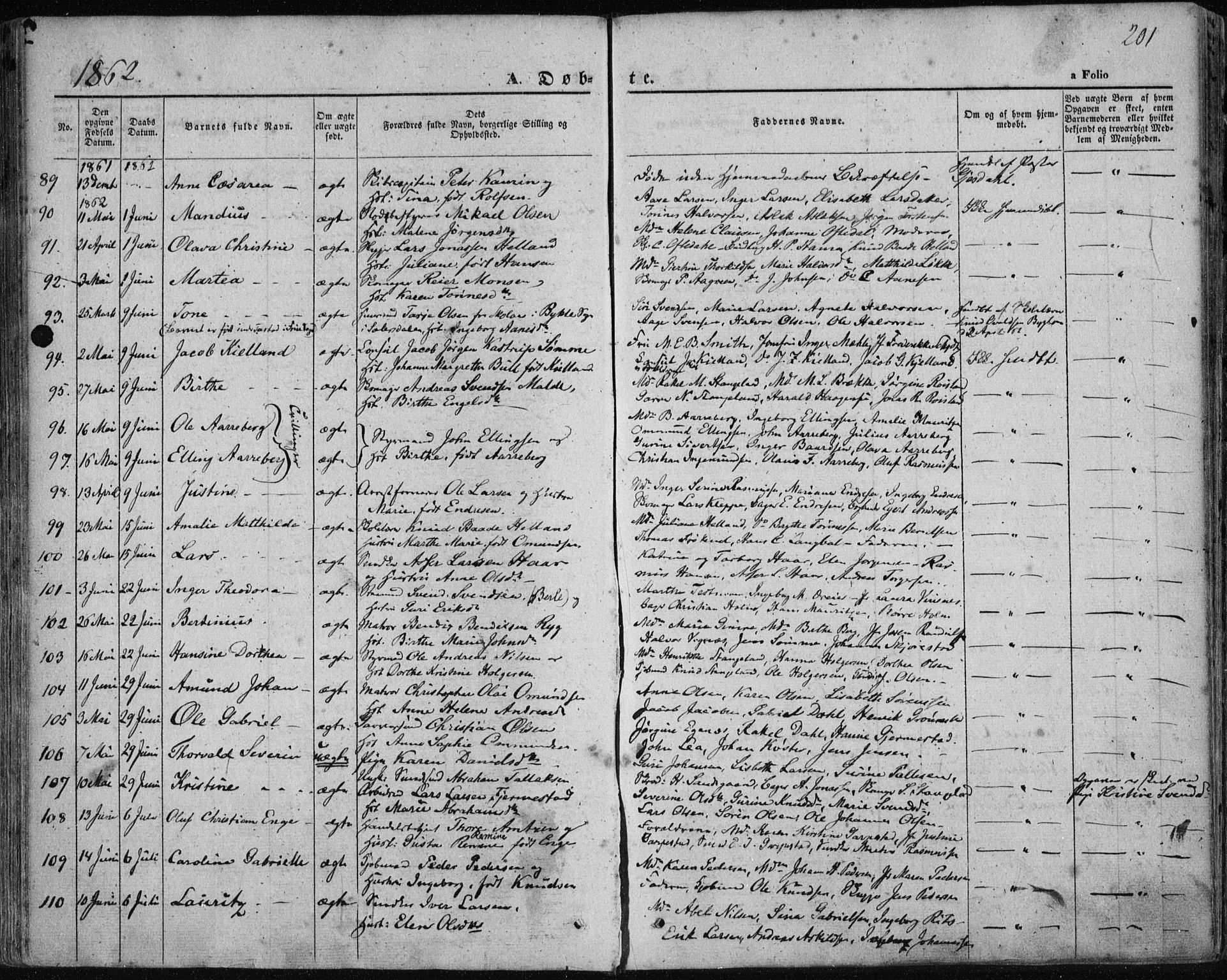 Domkirken sokneprestkontor, SAST/A-101812/001/30/30BA/L0017: Parish register (official) no. A 16, 1855-1867, p. 201