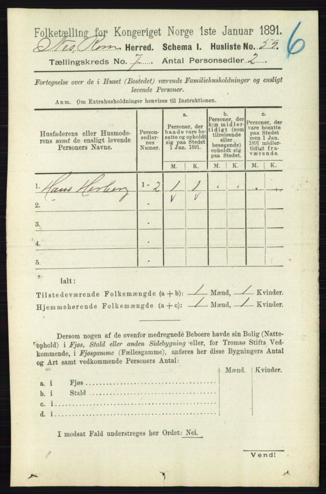 RA, 1891 census for 0236 Nes, 1891, p. 4003