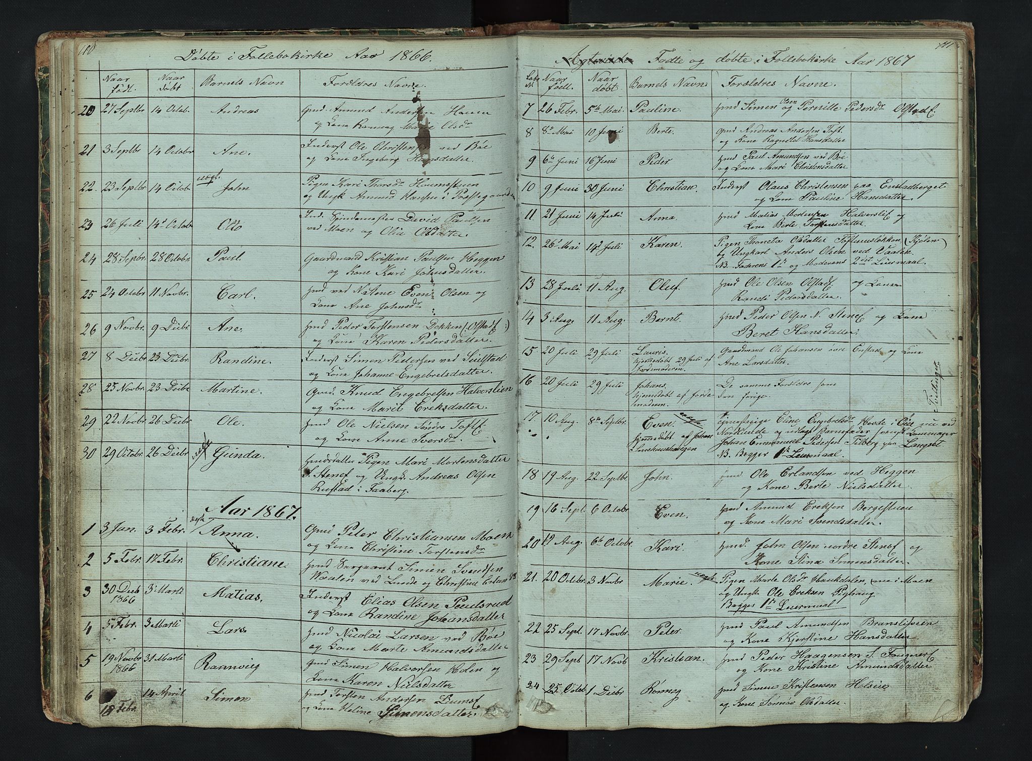 Gausdal prestekontor, SAH/PREST-090/H/Ha/Hab/L0006: Parish register (copy) no. 6, 1846-1893, p. 110-111