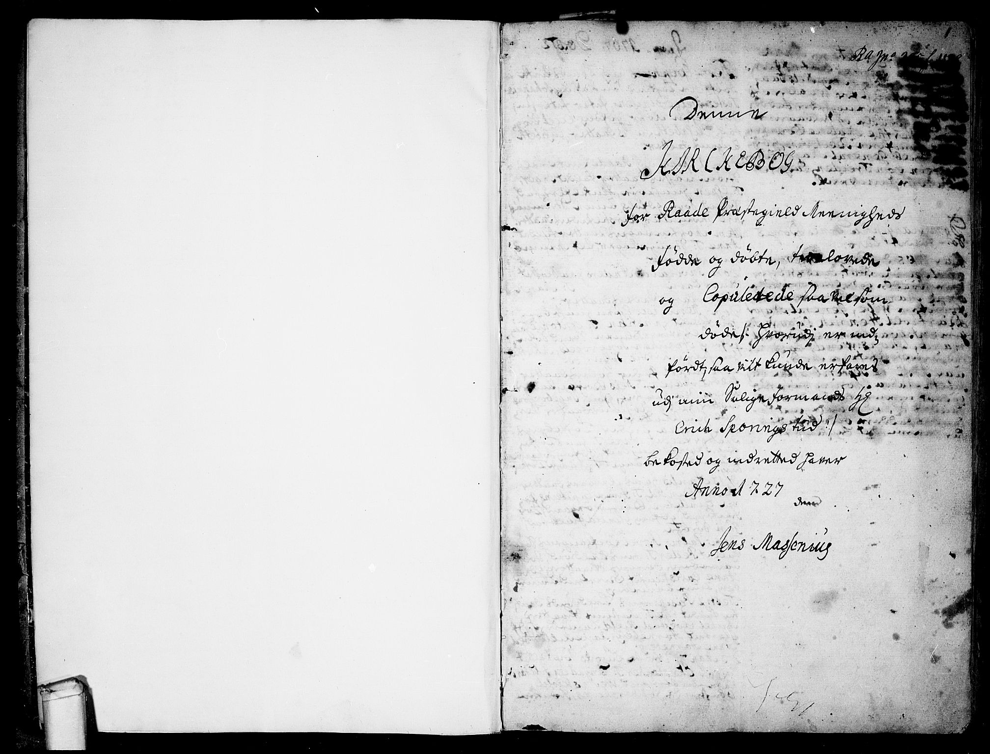 Råde prestekontor kirkebøker, SAO/A-2009/F/Fa/L0001: Parish register (official) no. 1, 1707-1762, p. 1