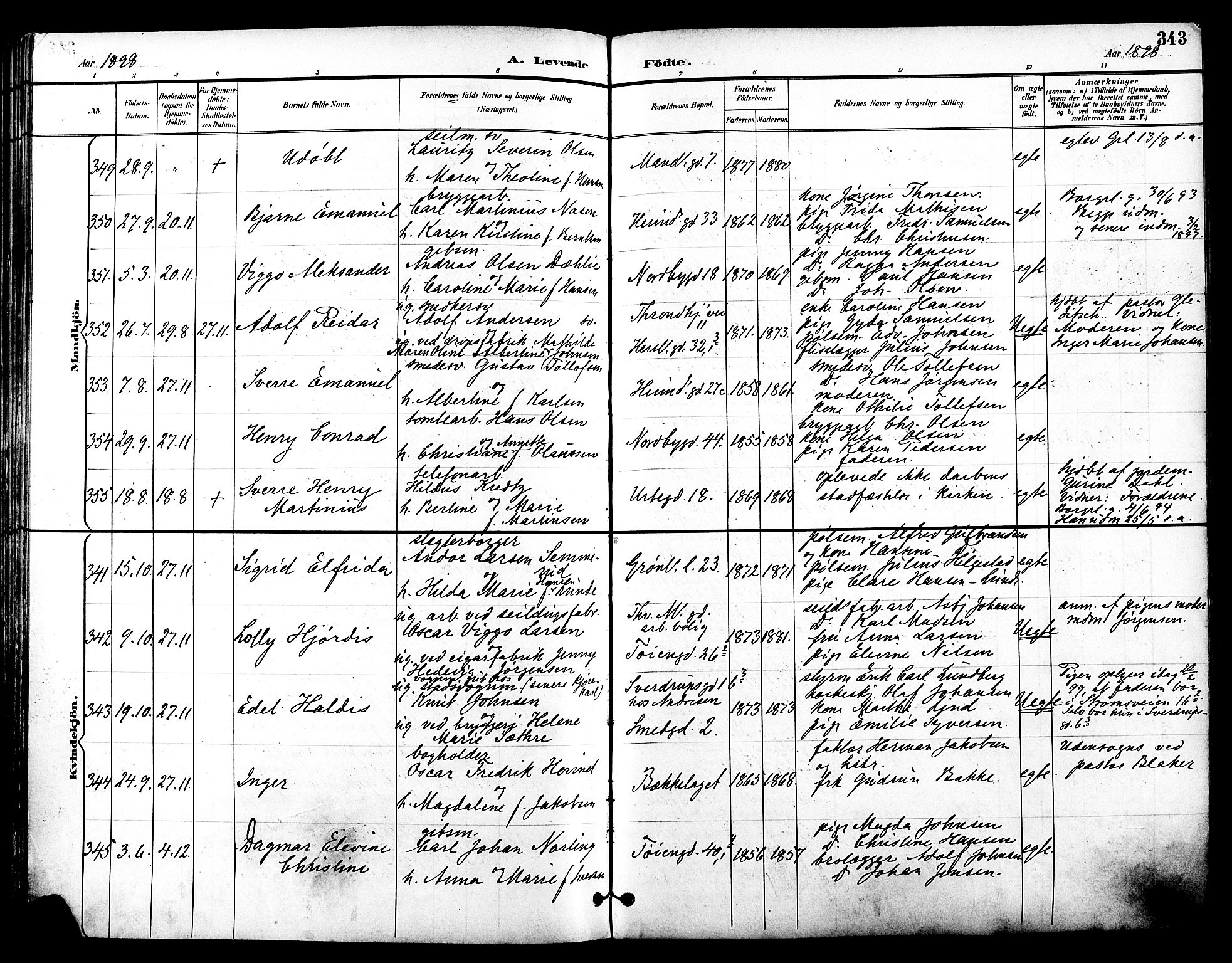 Grønland prestekontor Kirkebøker, AV/SAO-A-10848/F/Fa/L0012: Parish register (official) no. 12, 1893-1900, p. 343