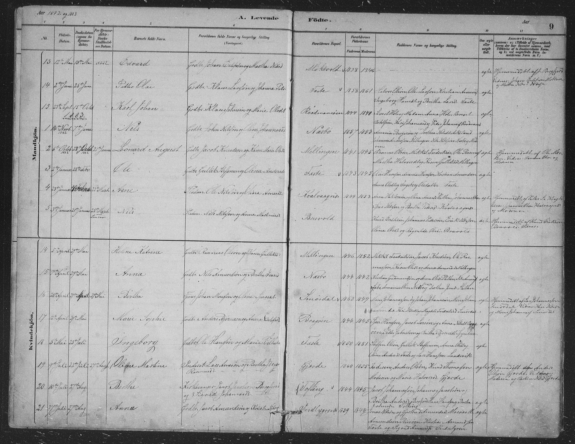 Alversund Sokneprestembete, SAB/A-73901/H/Ha/Hab: Parish register (copy) no. B 3, 1881-1896, p. 9