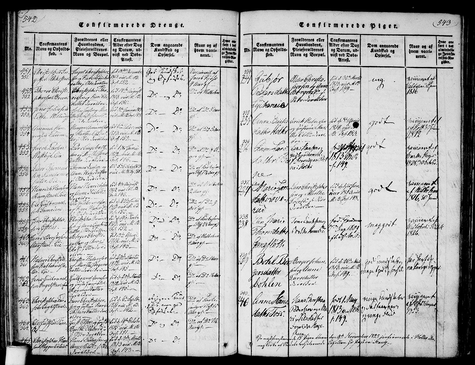 Nannestad prestekontor Kirkebøker, AV/SAO-A-10414a/F/Fa/L0009: Parish register (official) no. I 9, 1815-1840, p. 542-543