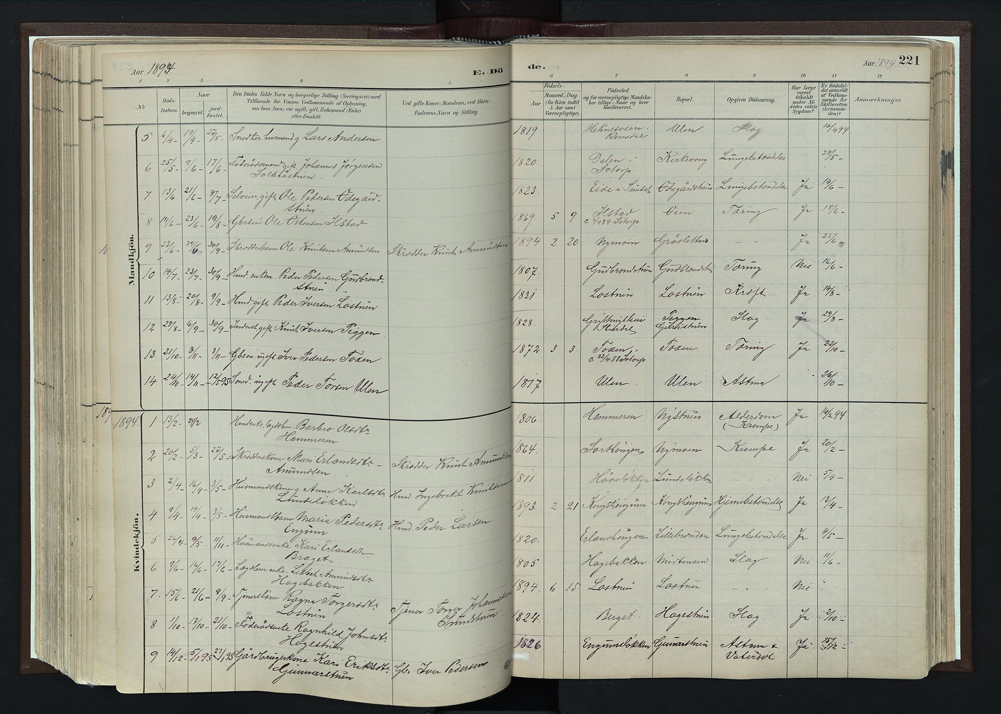 Nord-Fron prestekontor, SAH/PREST-080/H/Ha/Haa/L0004: Parish register (official) no. 4, 1884-1914, p. 221