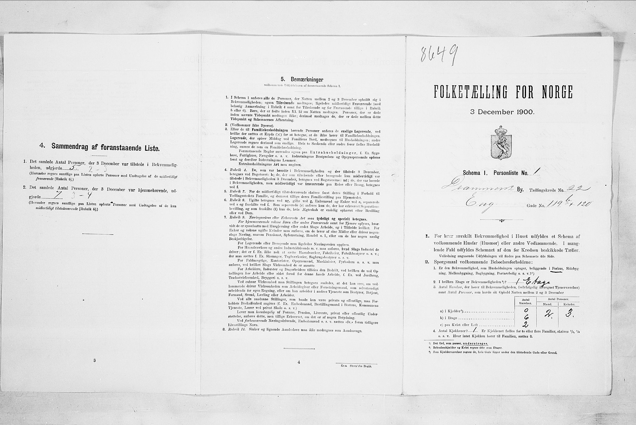 RA, 1900 census for Drammen, 1900, p. 3663