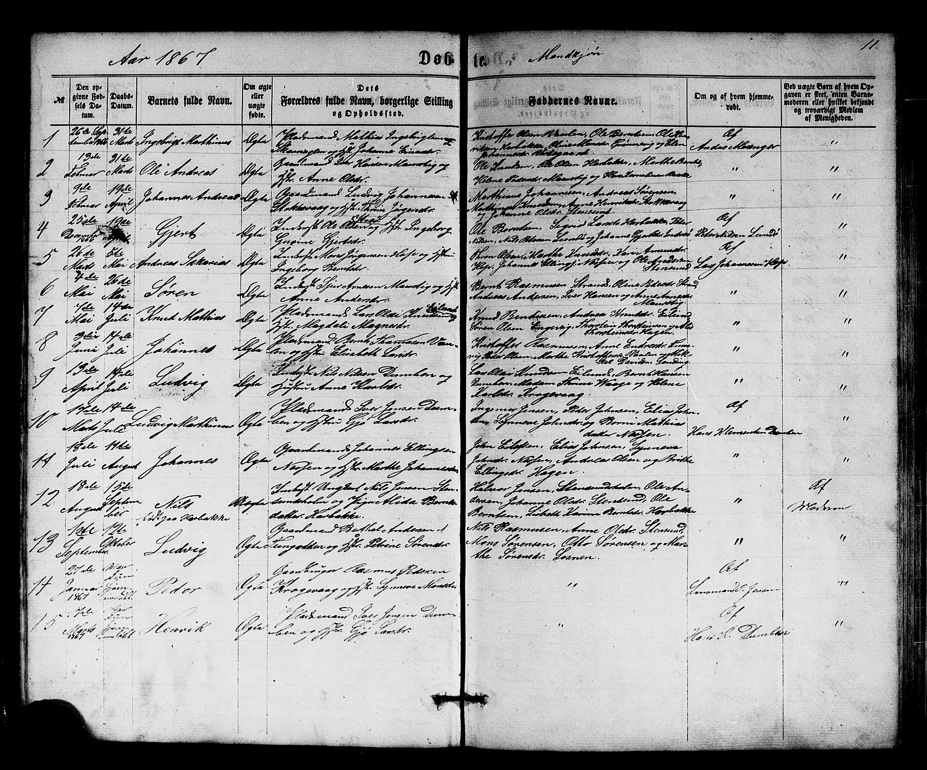 Solund sokneprestembete, AV/SAB-A-81401: Parish register (copy) no. A 1, 1860-1893, p. 11