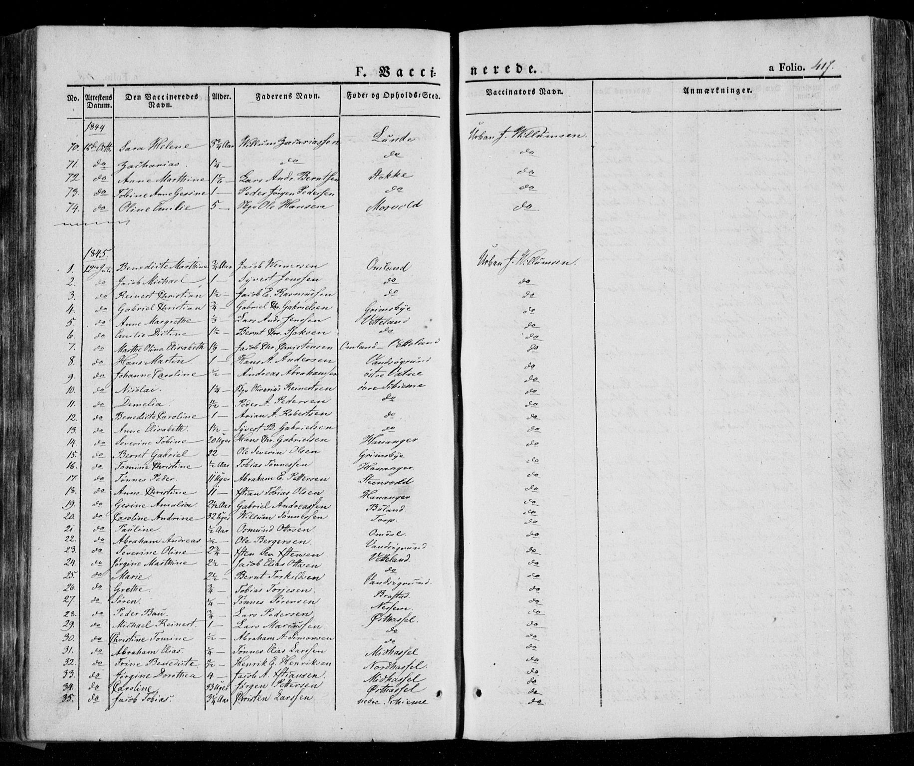 Lista sokneprestkontor, AV/SAK-1111-0027/F/Fa/L0009: Parish register (official) no. A 9, 1835-1846, p. 417