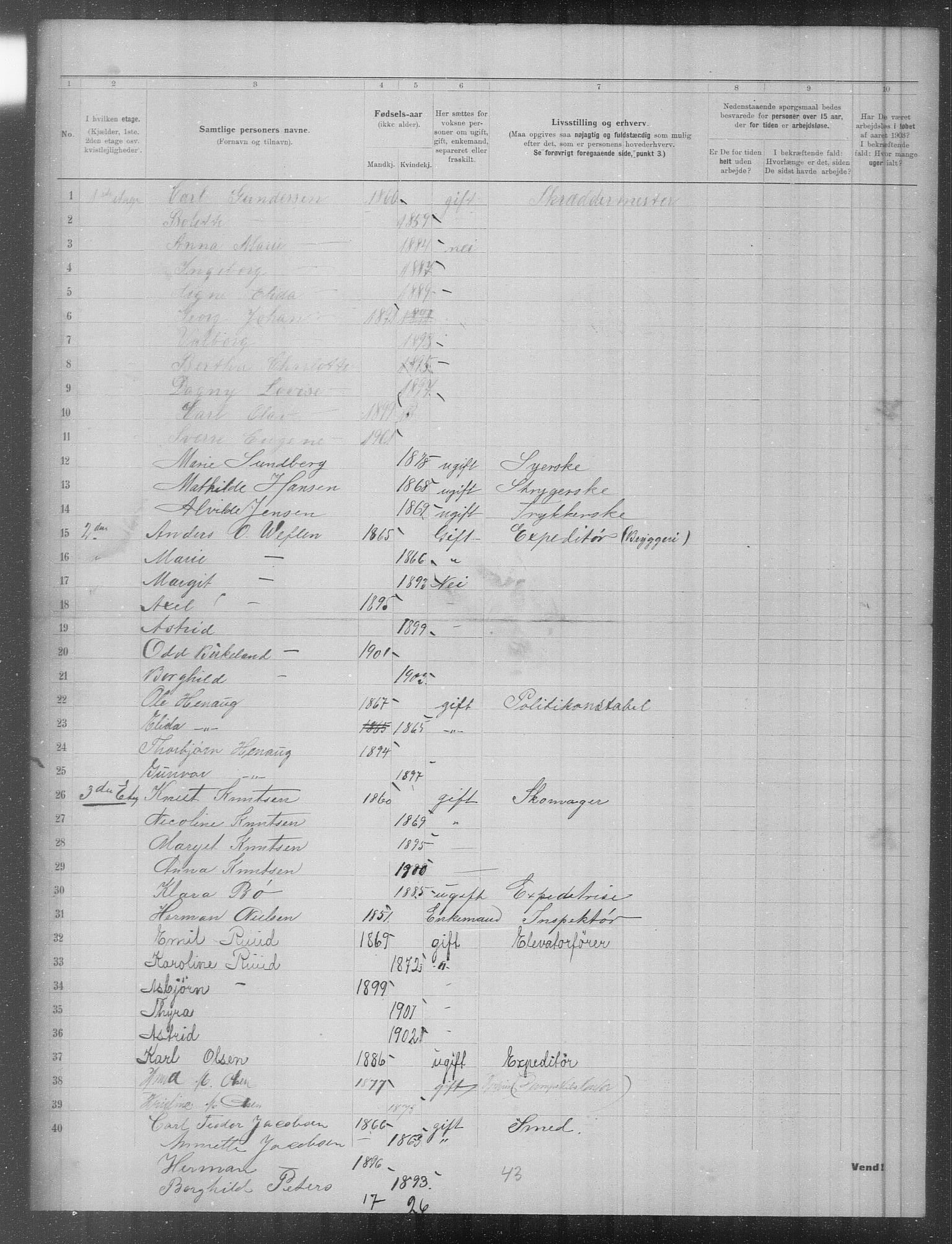 OBA, Municipal Census 1903 for Kristiania, 1903, p. 1777