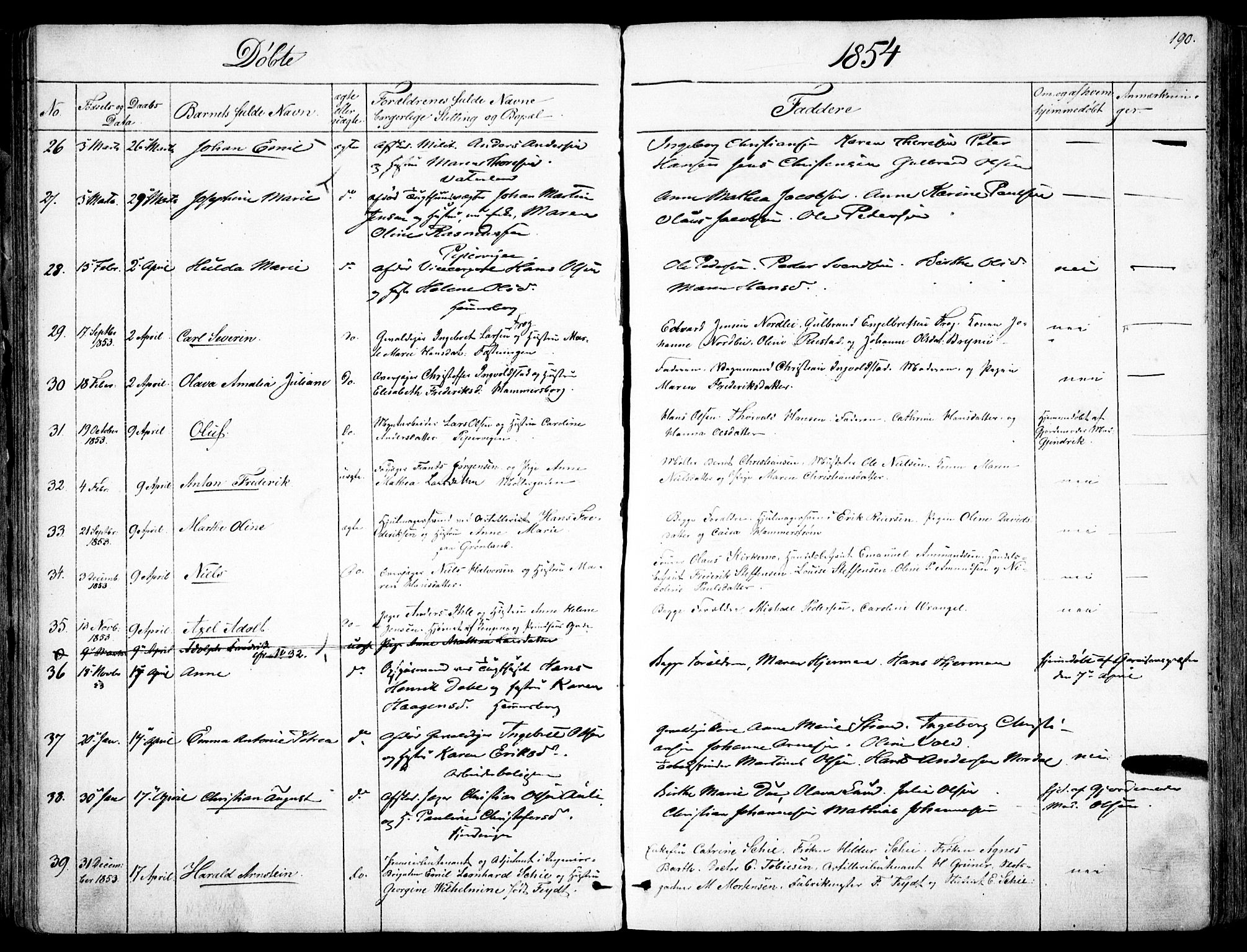 Garnisonsmenigheten Kirkebøker, SAO/A-10846/F/Fa/L0008: Parish register (official) no. 8, 1842-1859, p. 190