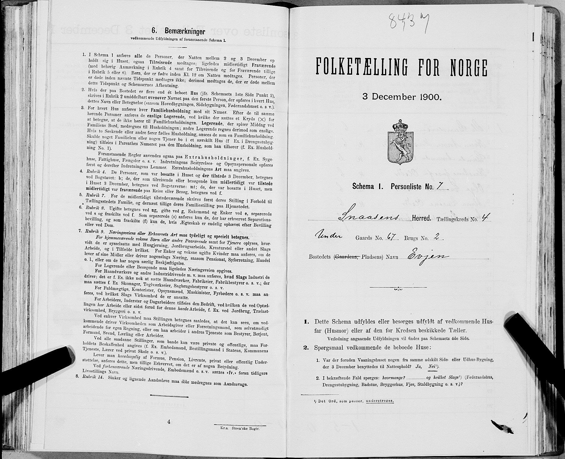 SAT, 1900 census for Snåsa, 1900, p. 858