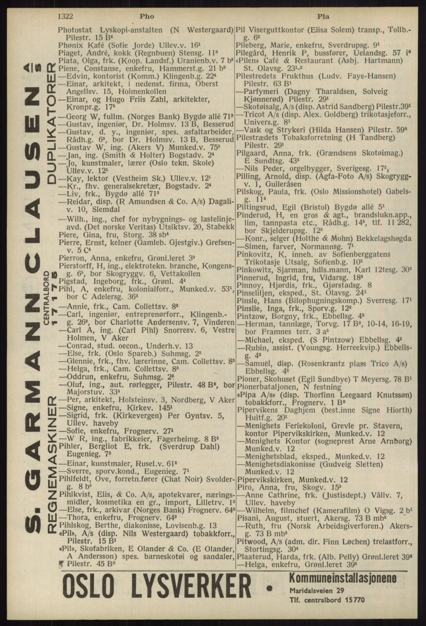 Kristiania/Oslo adressebok, PUBL/-, 1939, p. 1322