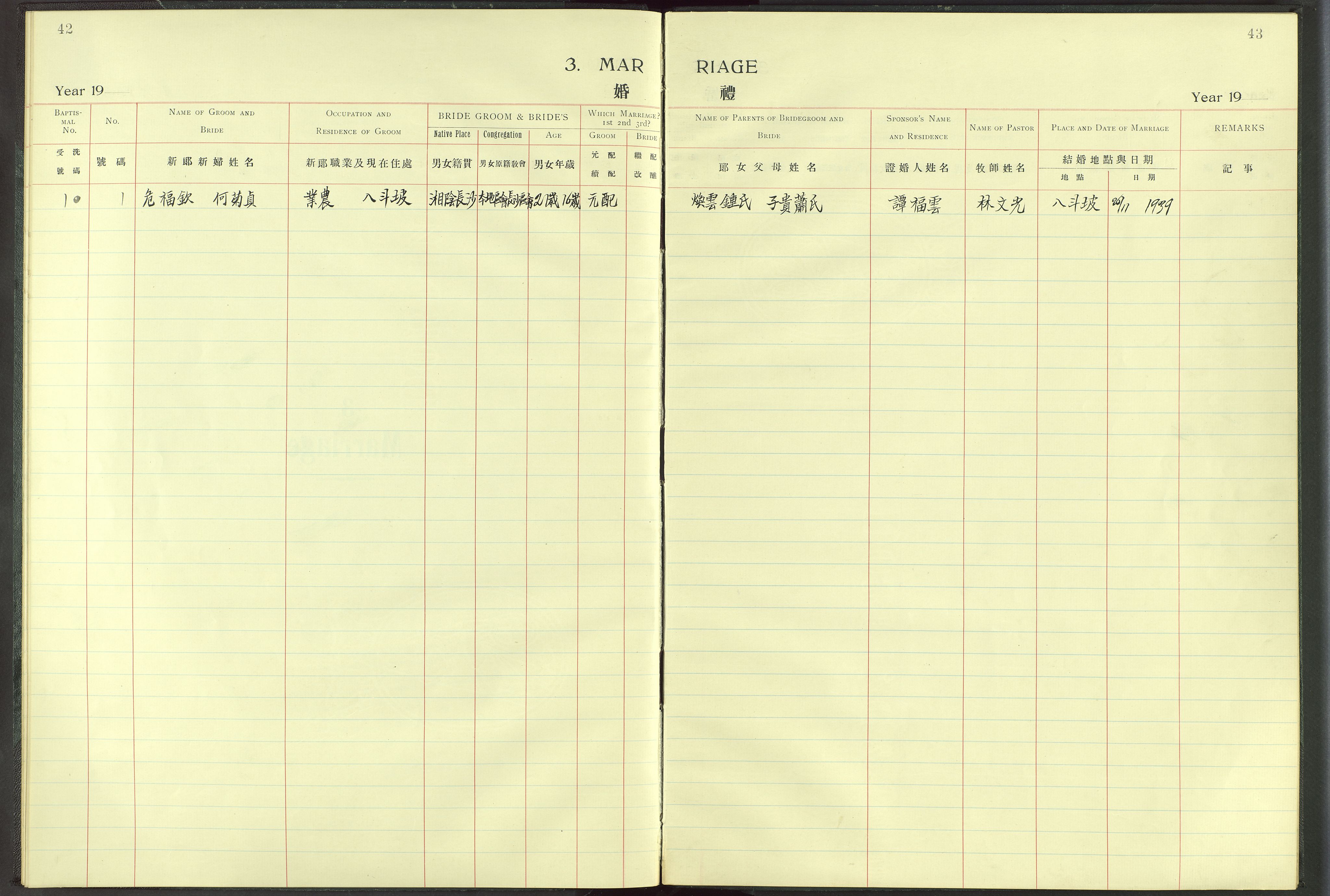 Det Norske Misjonsselskap - utland - Kina (Hunan), VID/MA-A-1065/Dm/L0009: Parish register (official) no. 54, 1942-1948, p. 42-43