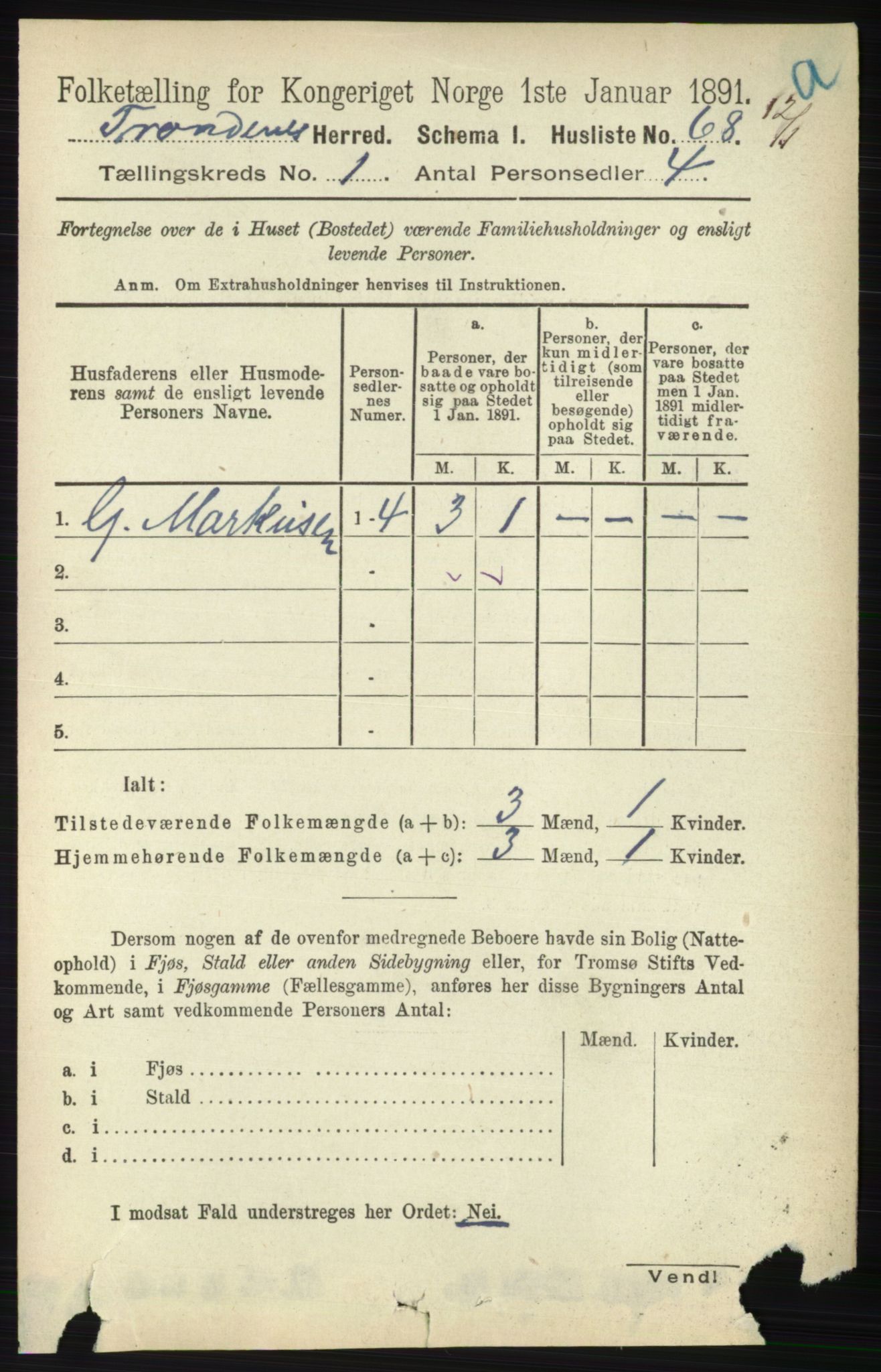 RA, 1891 census for 1914 Trondenes, 1891, p. 107
