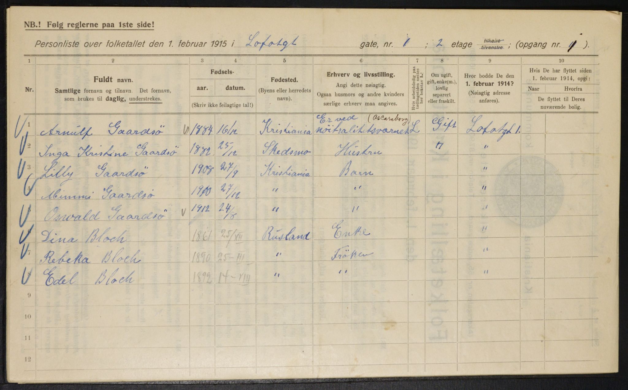 OBA, Municipal Census 1915 for Kristiania, 1915, p. 57735