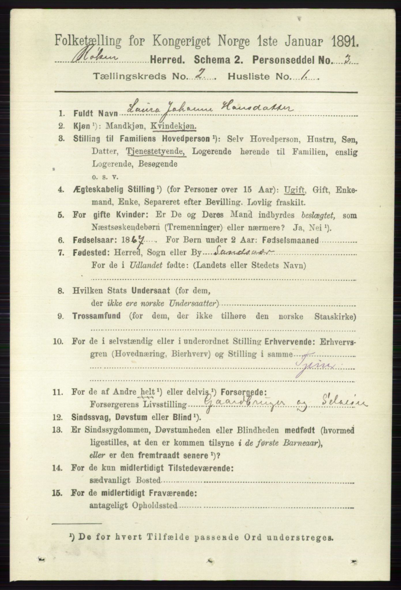 RA, 1891 census for 0627 Røyken, 1891, p. 550