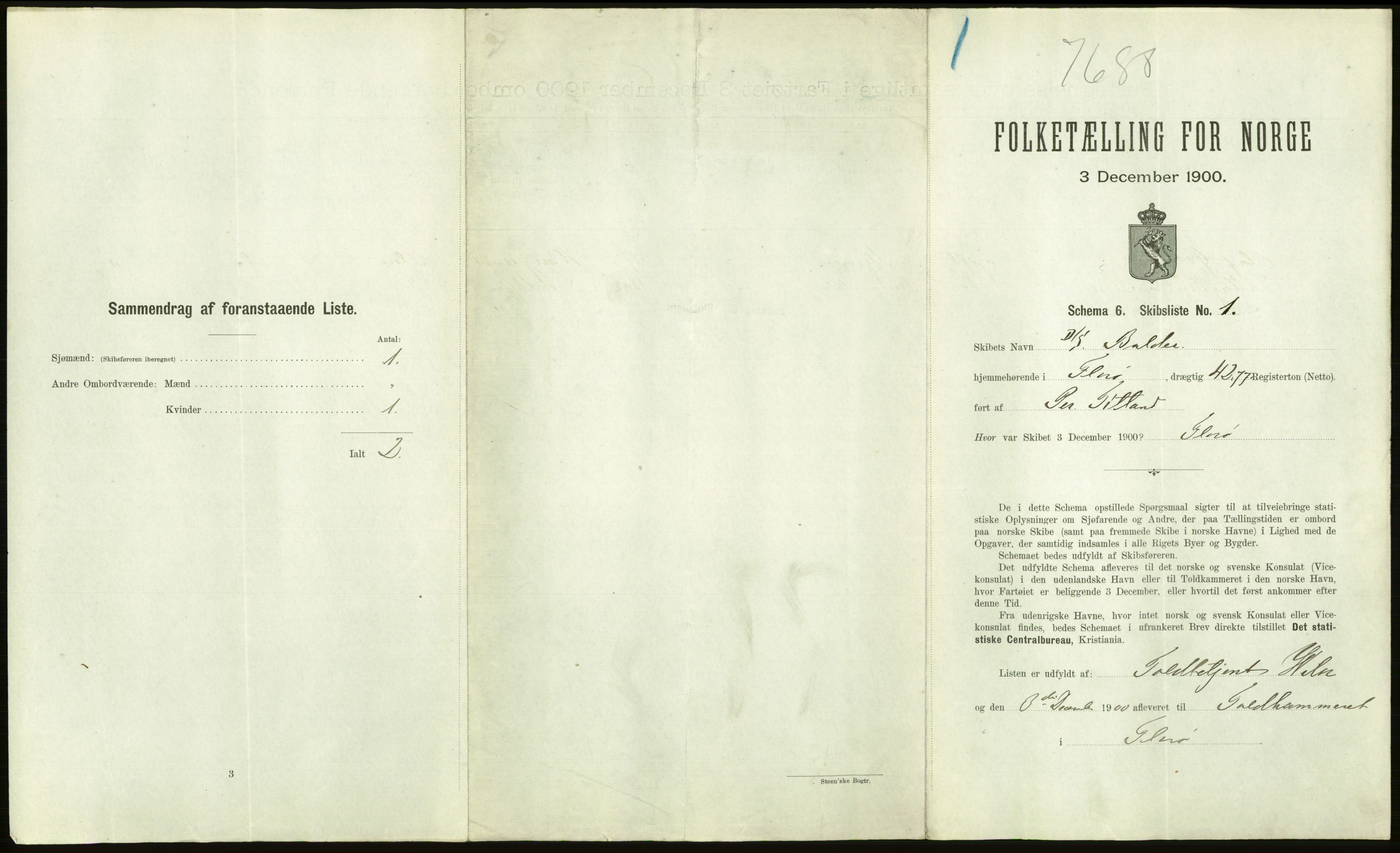 RA, 1900 Census - ship lists from ships in Norwegian harbours, harbours abroad and at sea, 1900, p. 1481